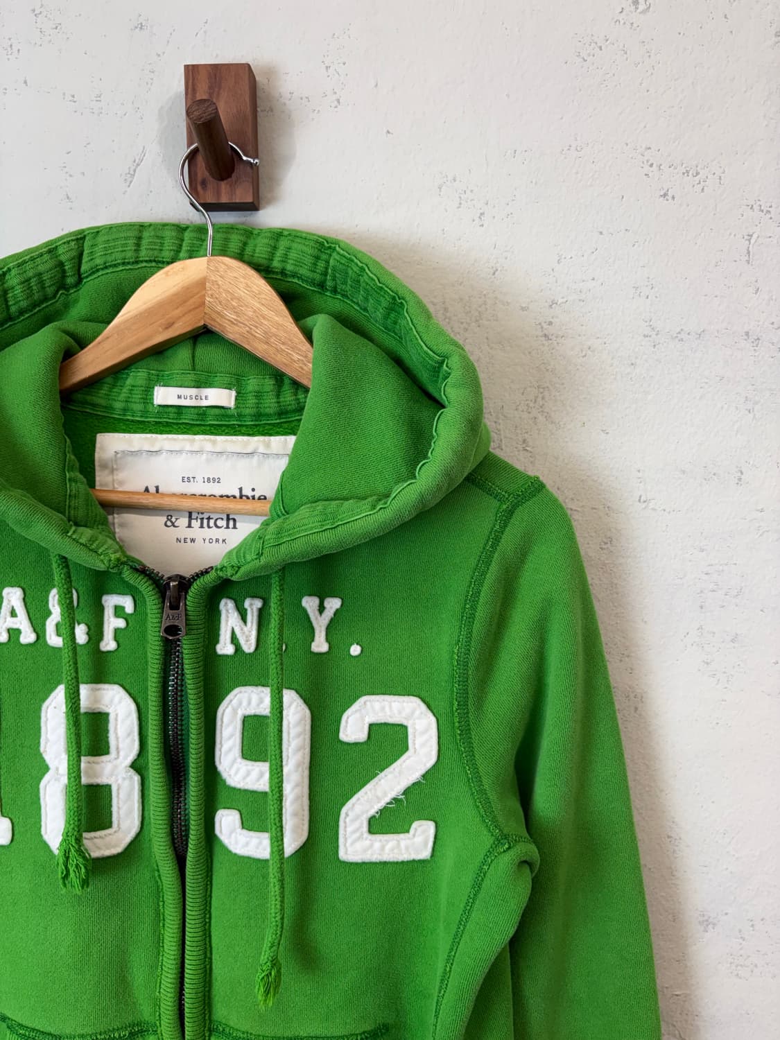아베크롬비 빈티지 그린 자수로고 후드집업 상품이미지2