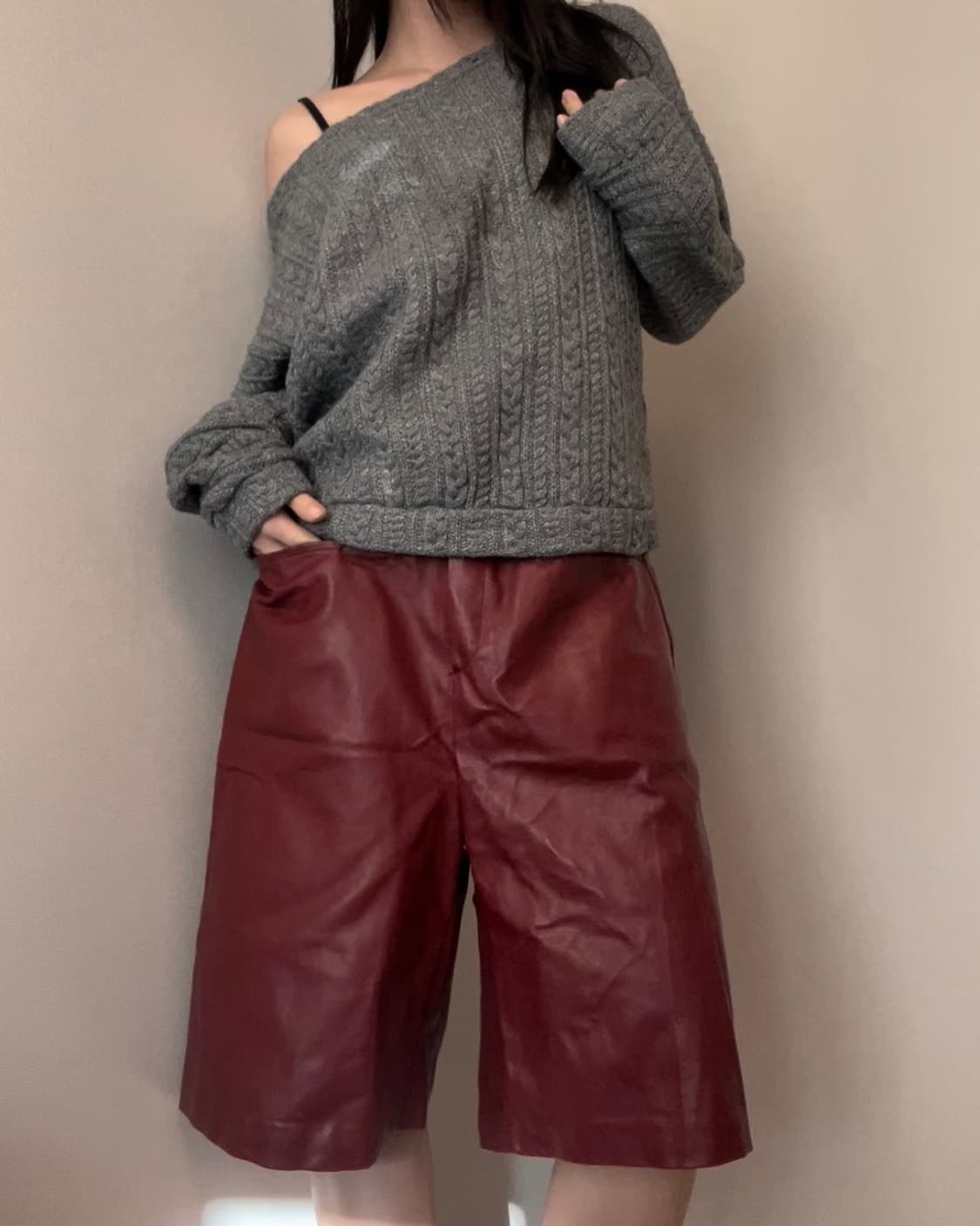 red leather bermuda pants 상품이미지3