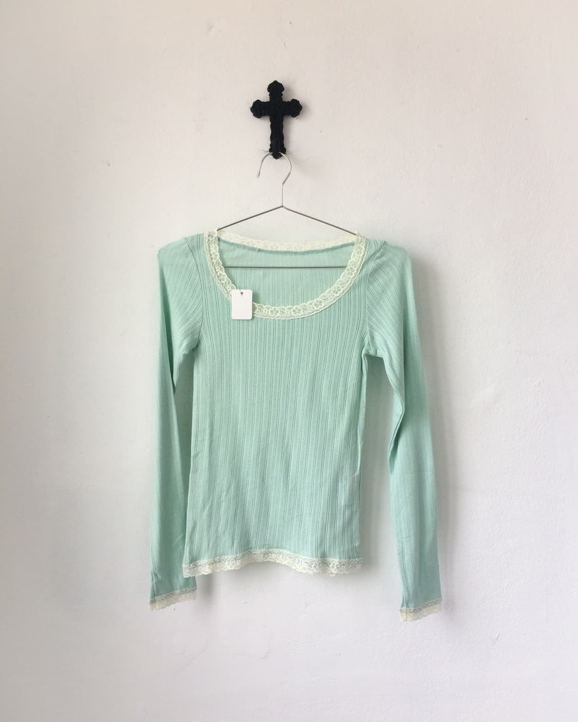 Lace trimming ribbed sleeve 상품이미지2