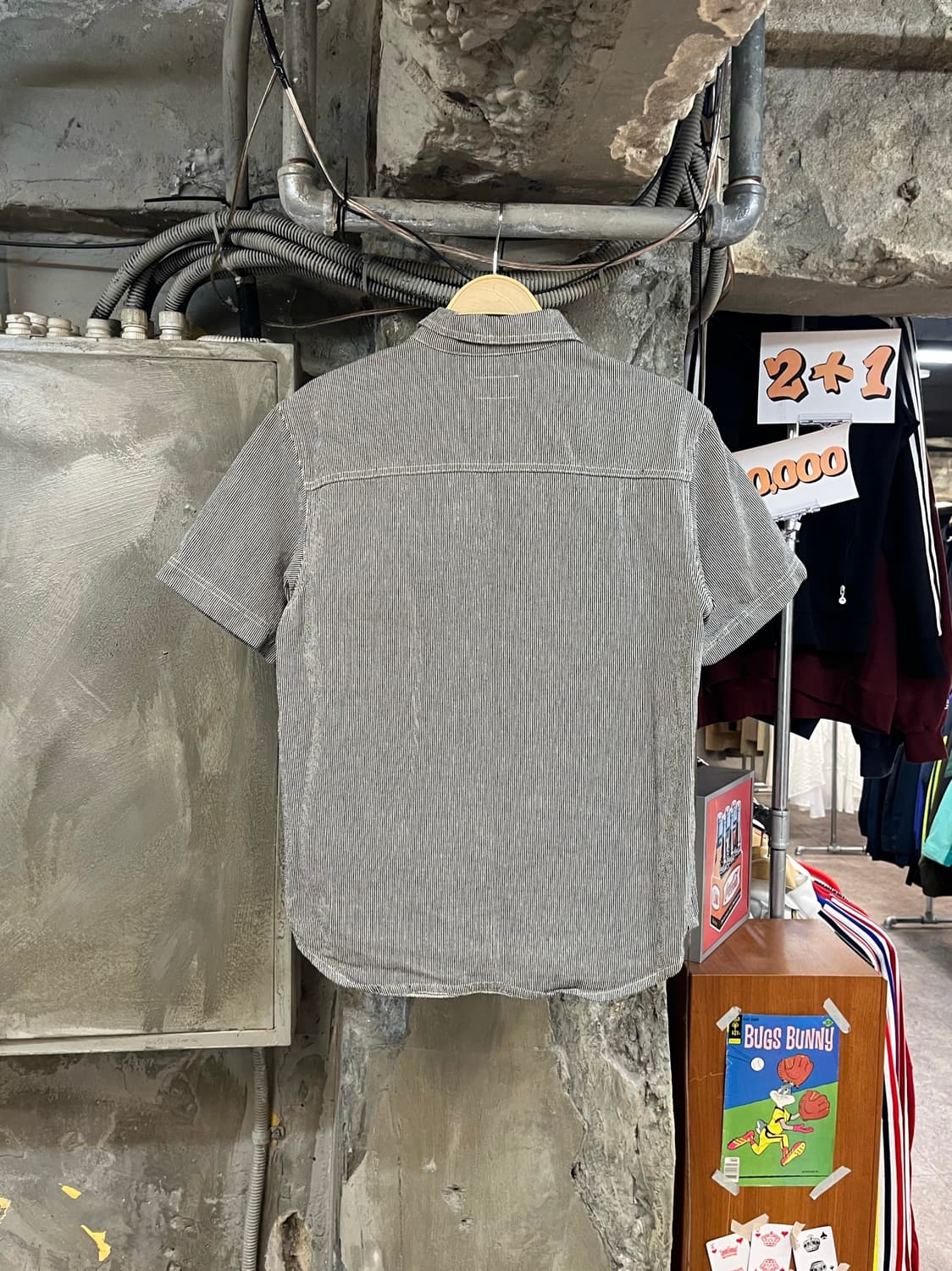 에스피오나지 스트라이프 반집업 반팔 셔츠 블랙 #csz3672 상품이미지2