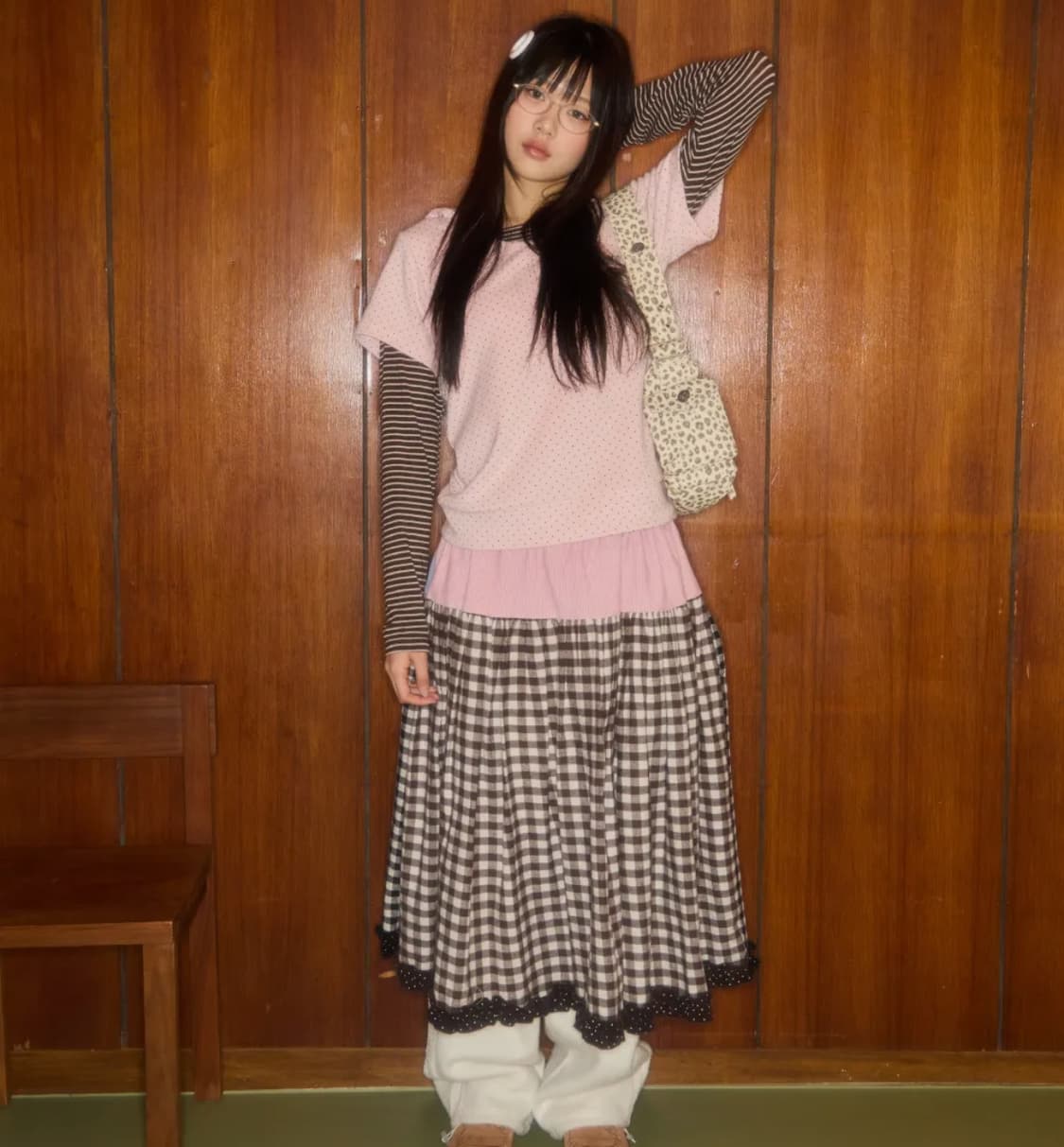 새상품/당일배송) 샤키리 브라우니 깅엄 체크 스커트 멀티  상품이미지2