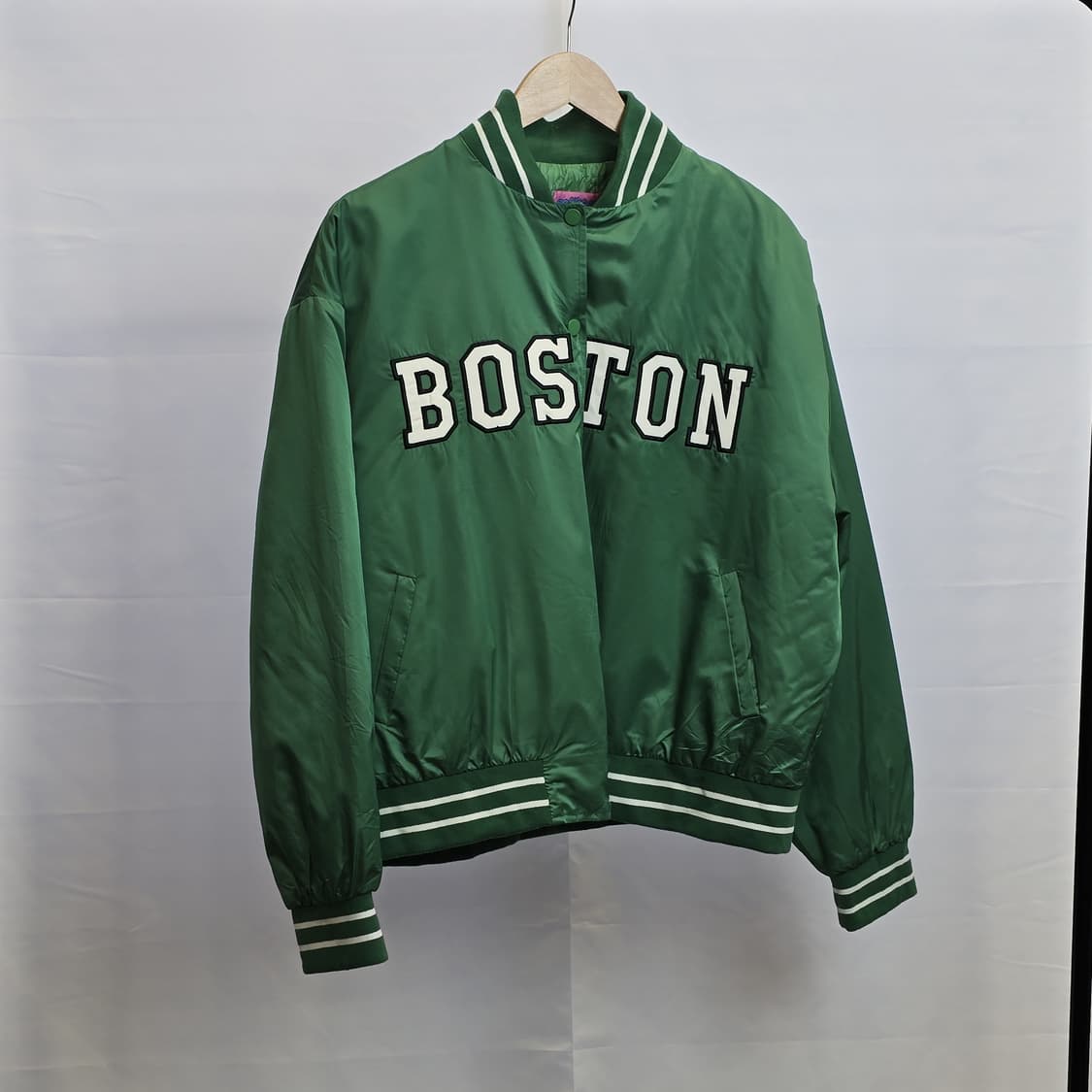 ealikted BOSTON 보스턴 래터링 새틴 스타디움 재킷 그린 L 상품이미지1