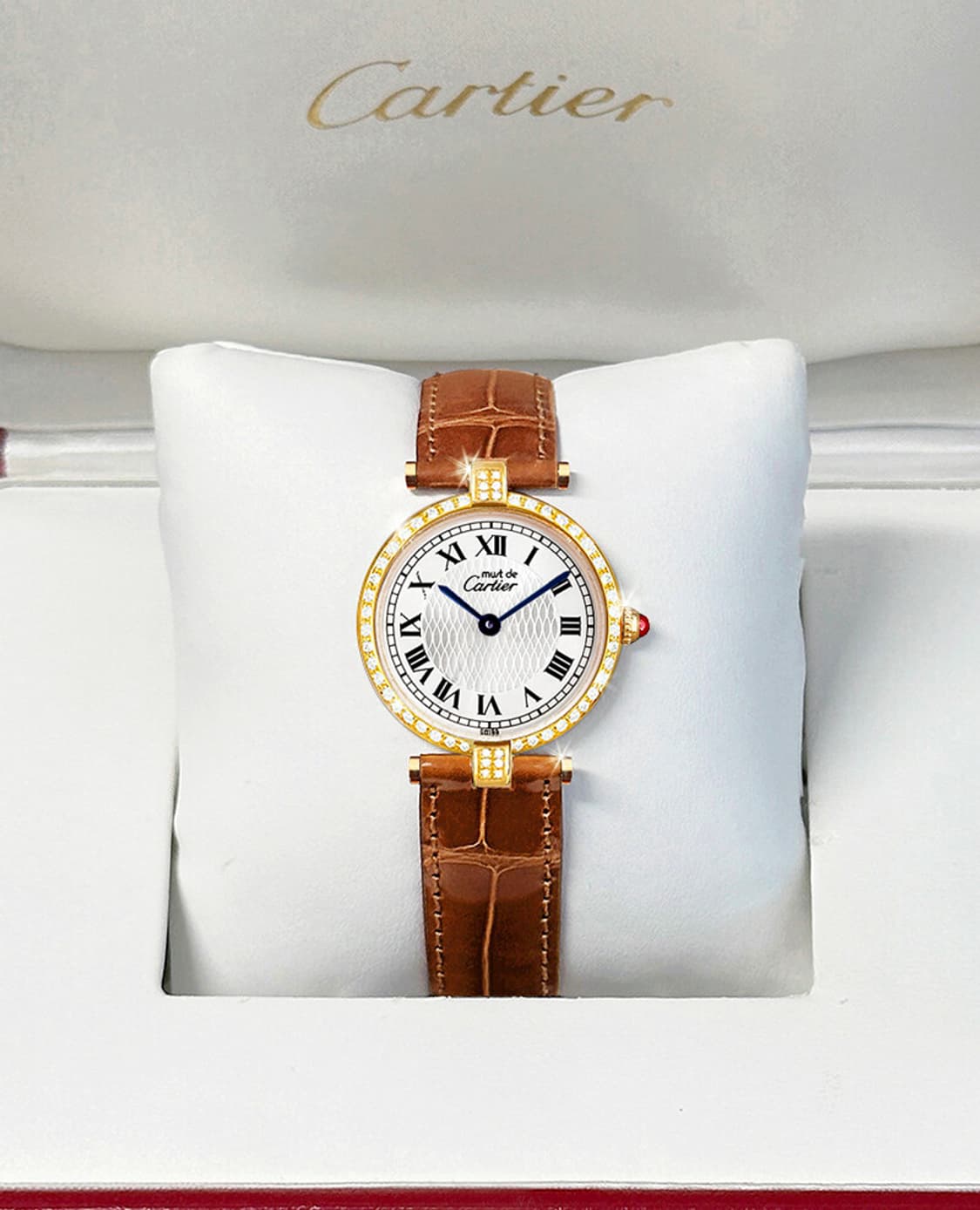 까르띠에 한정판 벤덤 1847 실버 다이얼 여성 악어가죽 시계 상품이미지10