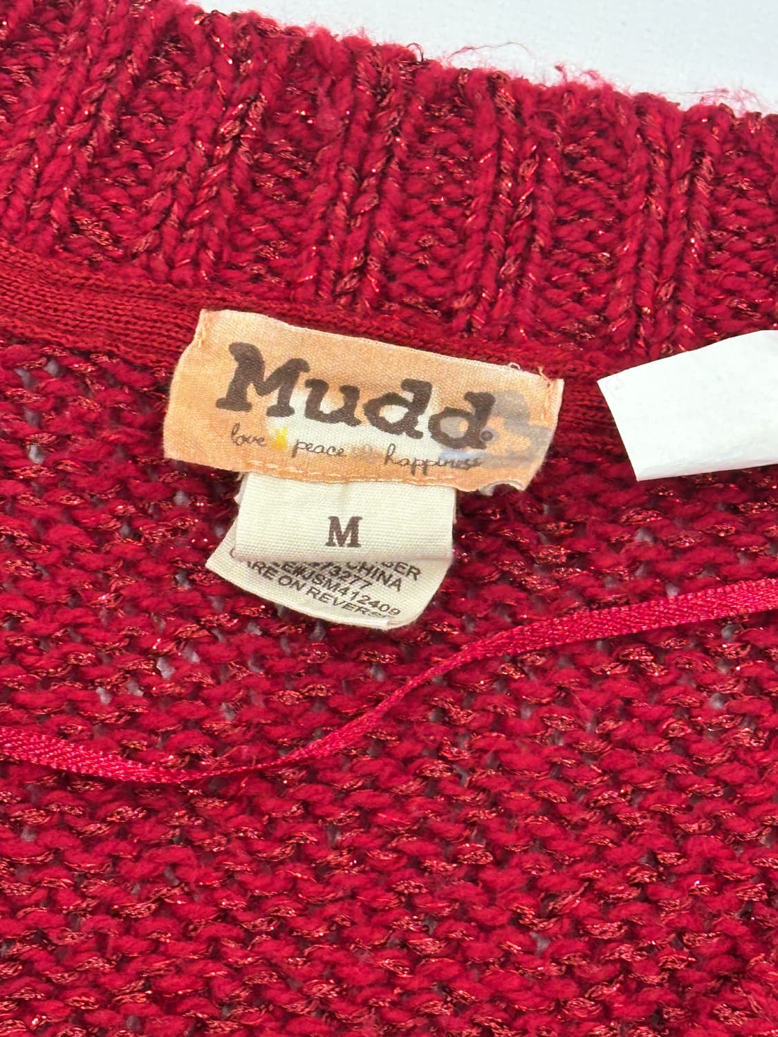 Mudd 레드 러블리 스팽글 브이넥 니트 그런지 히피 에스닉 상품이미지5