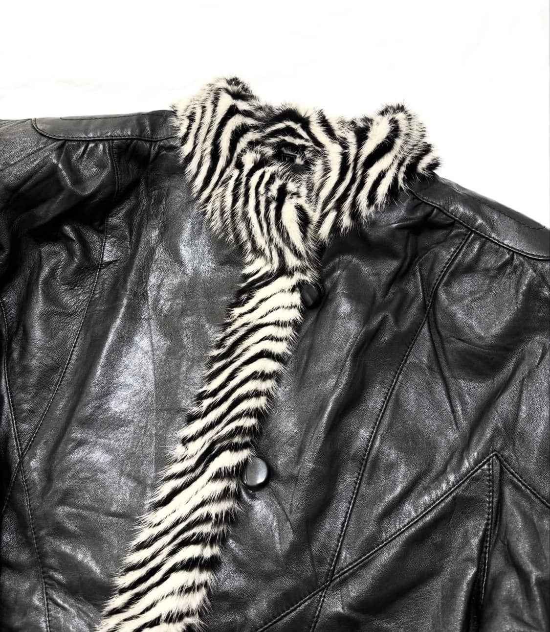 밍크 퍼 트림 레더 코트 상품이미지2