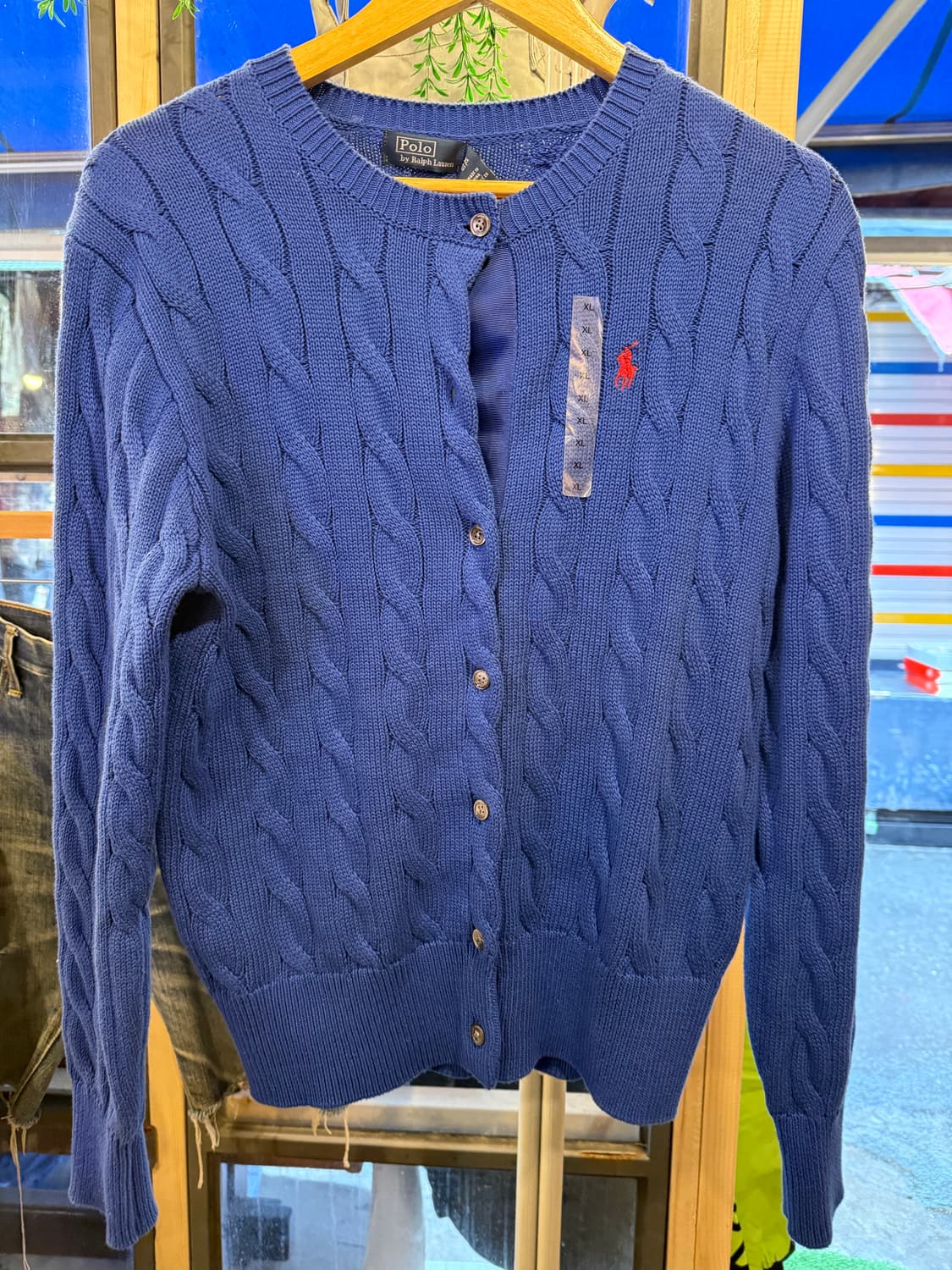 폴로 랄프로렌 레드포니 블루 꽈배기 니트 가디건 상품이미지1