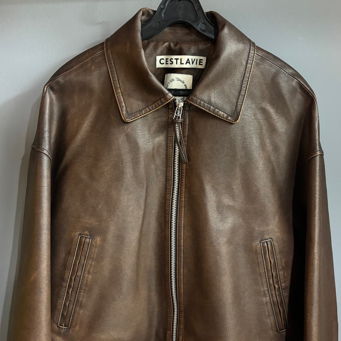 CESTLAVIE 브라운 페이크 레더 자켓 상품이미지5