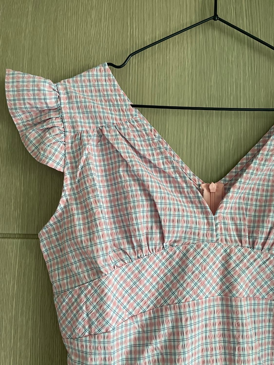 핑크 그린 숲모리 페어리 하구미 체크 원피스 상품이미지2