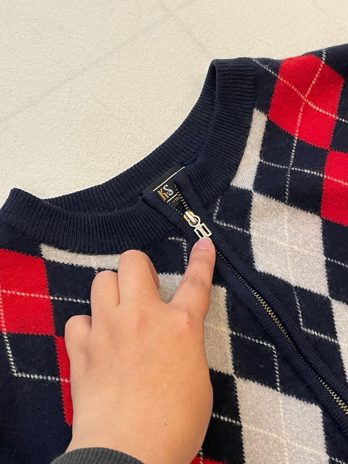 90s 닥스 아가일체크 니트집업 상품이미지3