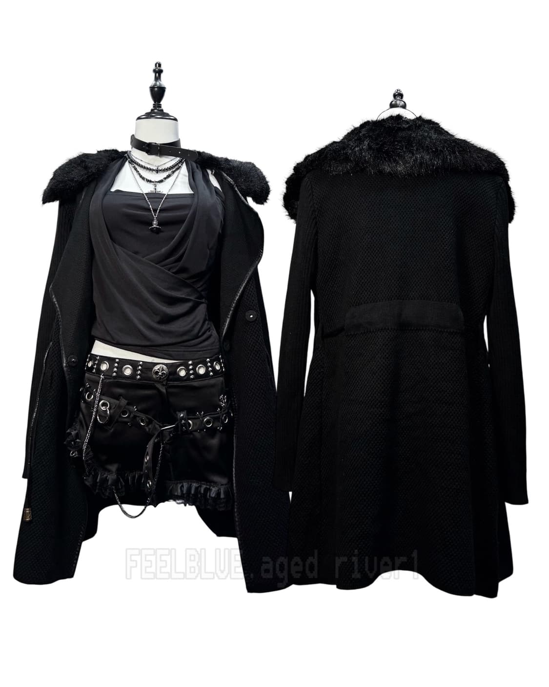 Knit Coat with Detachable Eco Fur  상품이미지5