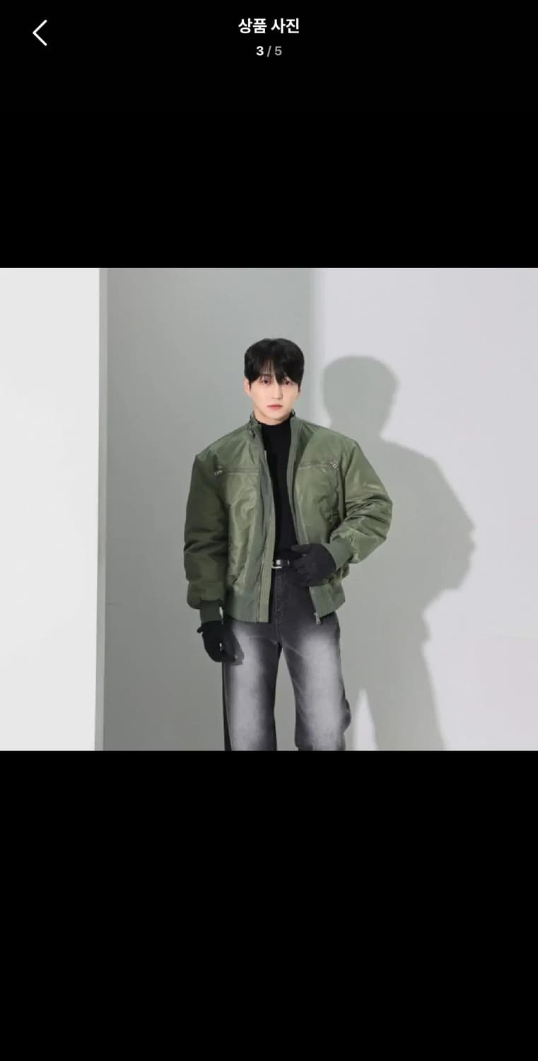 Free / 카키 ) 스트릿 무드 + 소재 믹스 오버핏 항공점퍼 상품이미지3