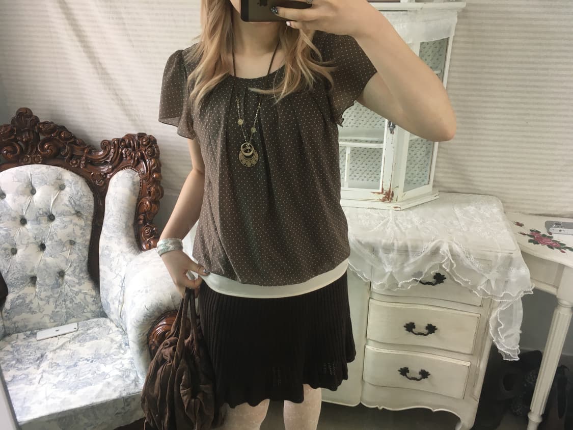 빈티지 브라운 도트 블라우스 상품이미지4