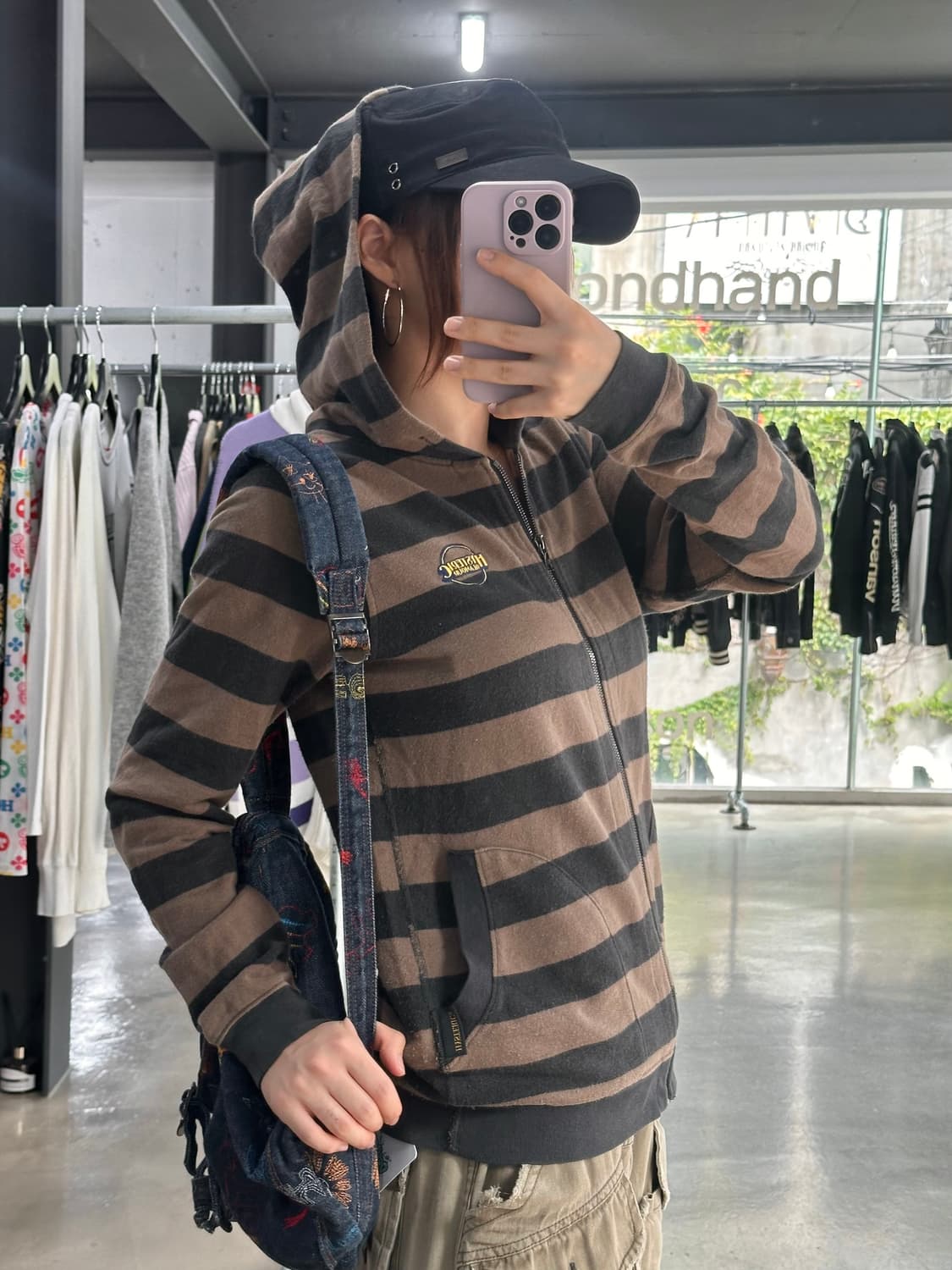 히스테릭글래머 스트라이프 너드 초코 후드집업 상품이미지1