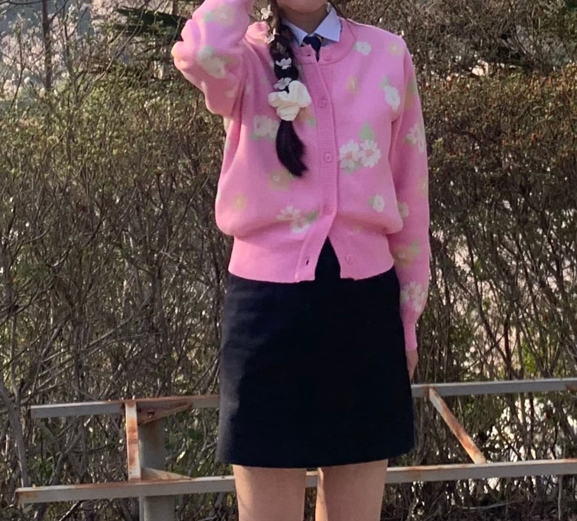 마가린핑거스 플라워 핑크 가디건 빈티지 모리 상품이미지2