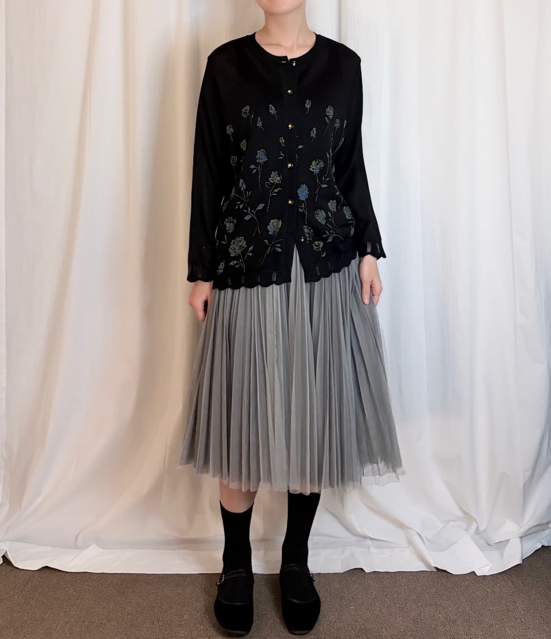 Blue Rose Knit Cardigan - Black 상품이미지2