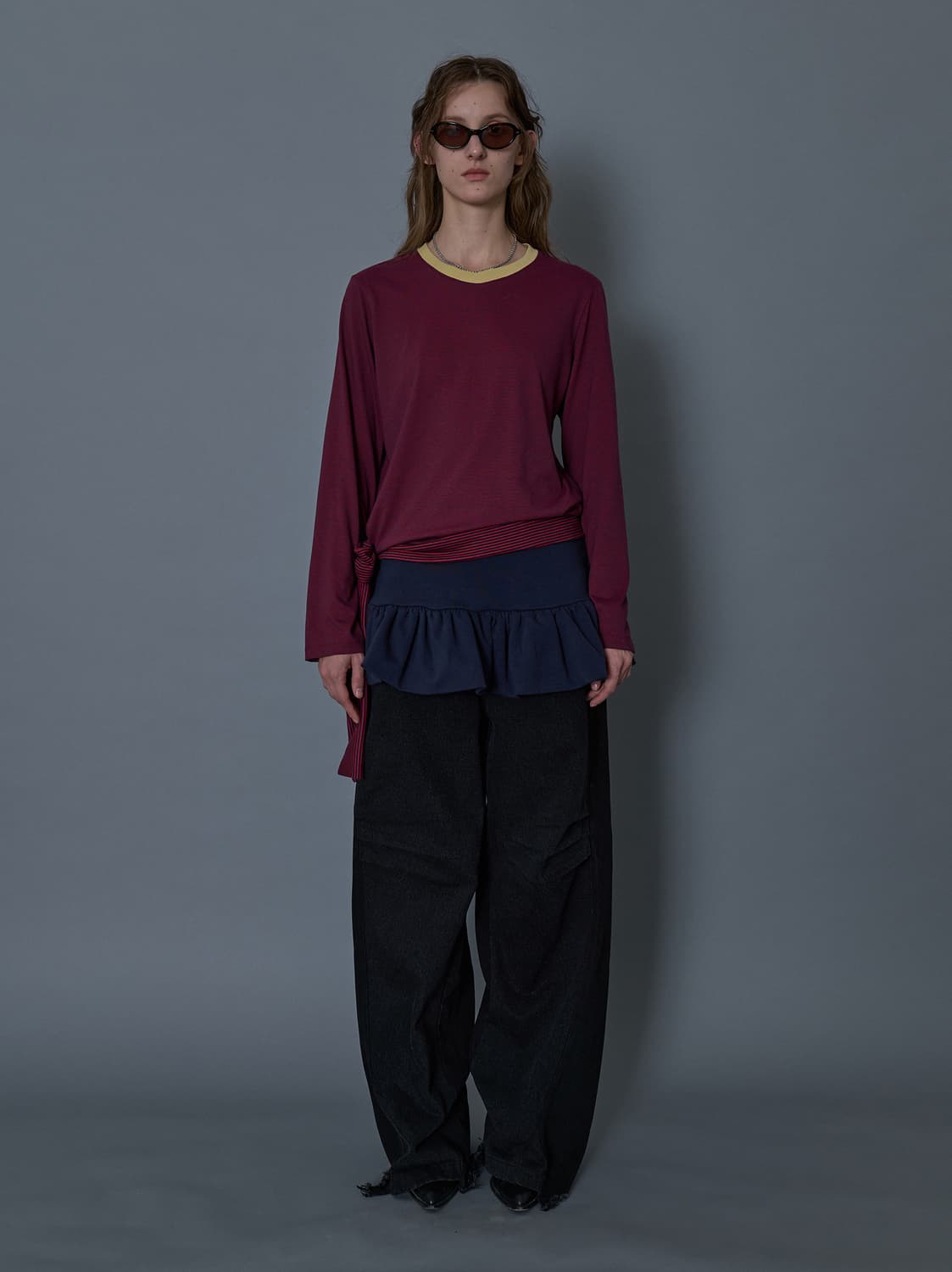 Gyeong 타이 스트립 롱 슬리브티 상품이미지1