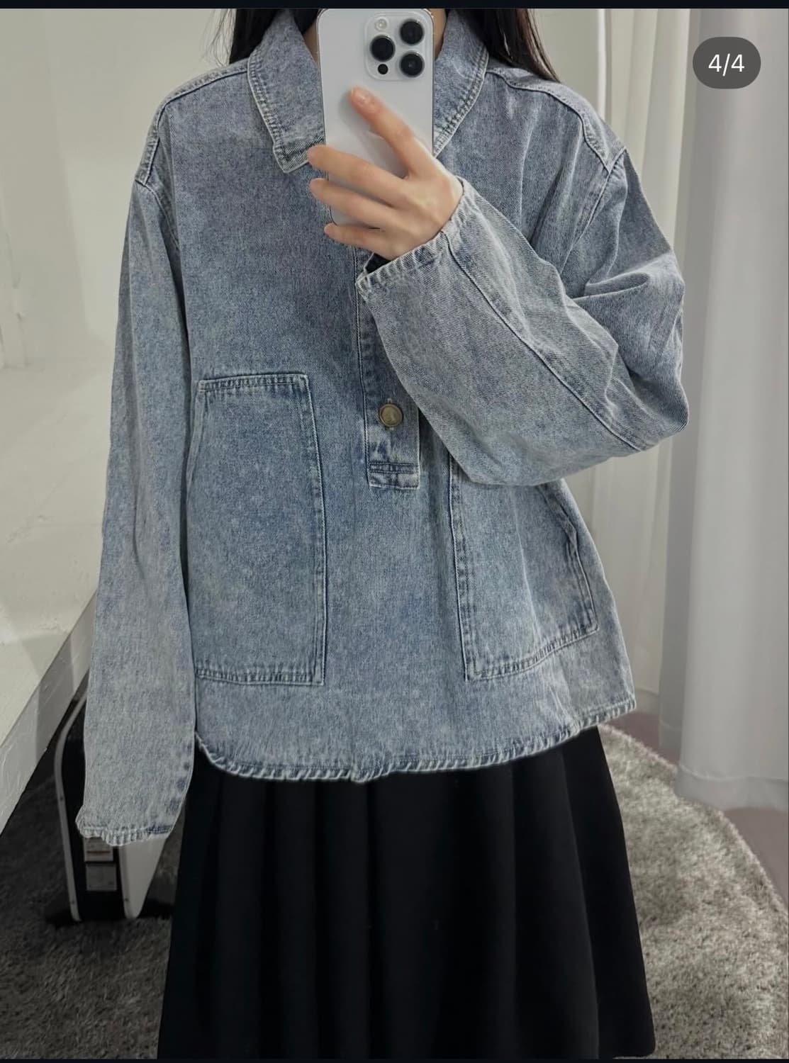 logosdays denim half button top 상품이미지2