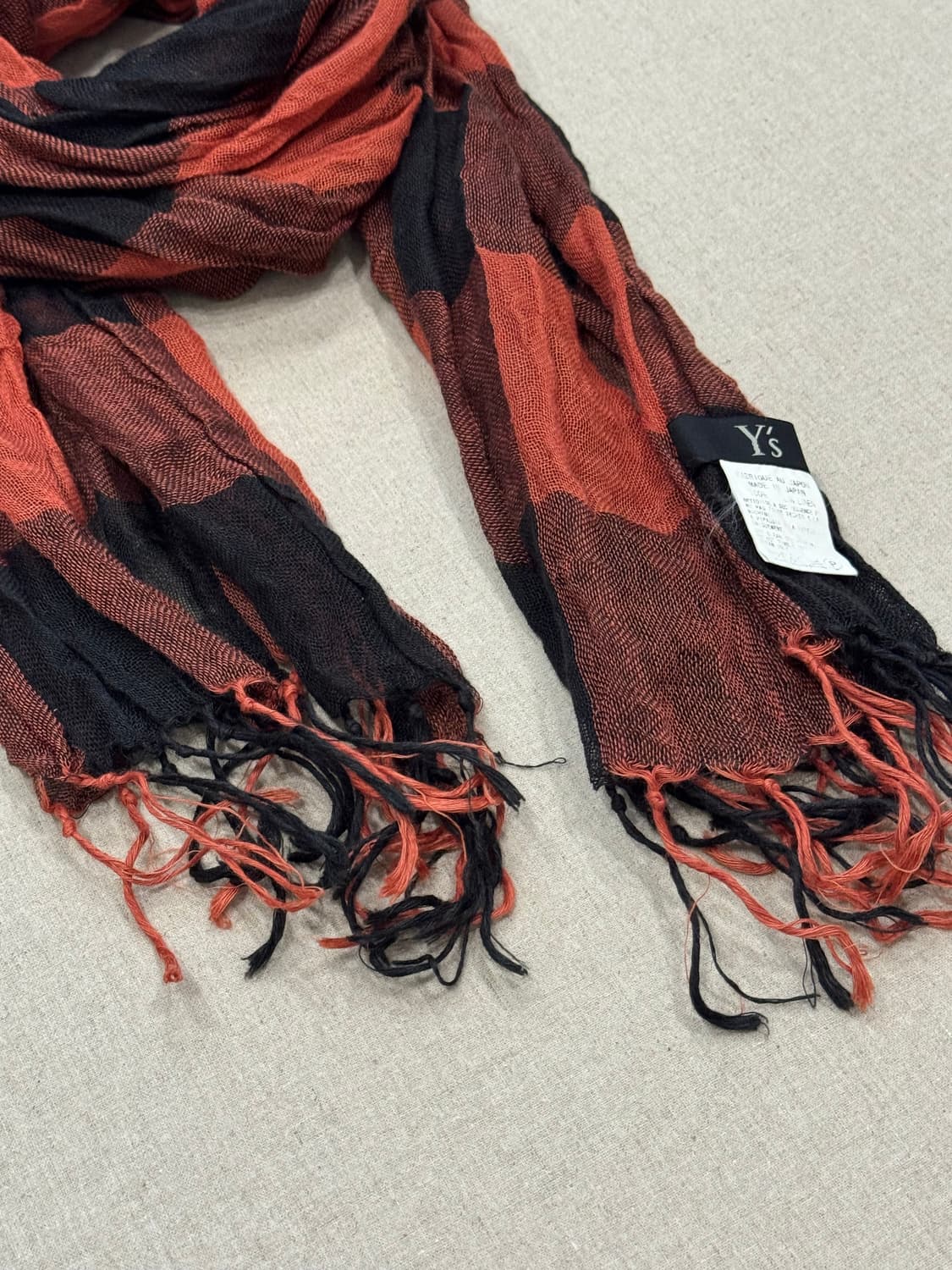 요지야마모토 린넨 레드 체크 머플러 상품이미지4