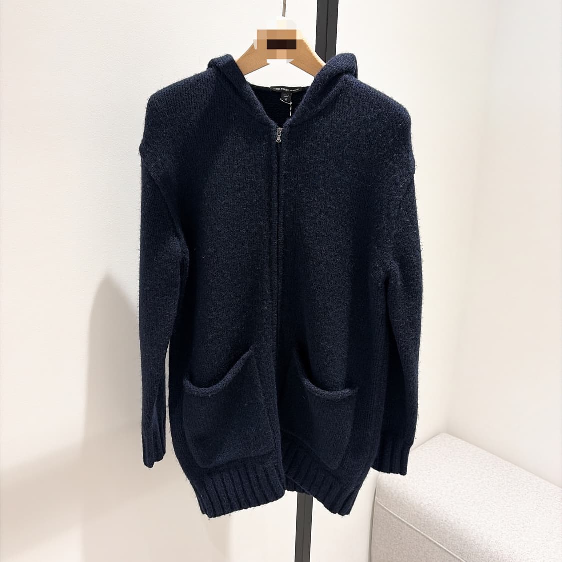 (정품/새상품) 제임스펄스 여성 네이비 울 블렌드 집업 후디 니트  상품이미지1