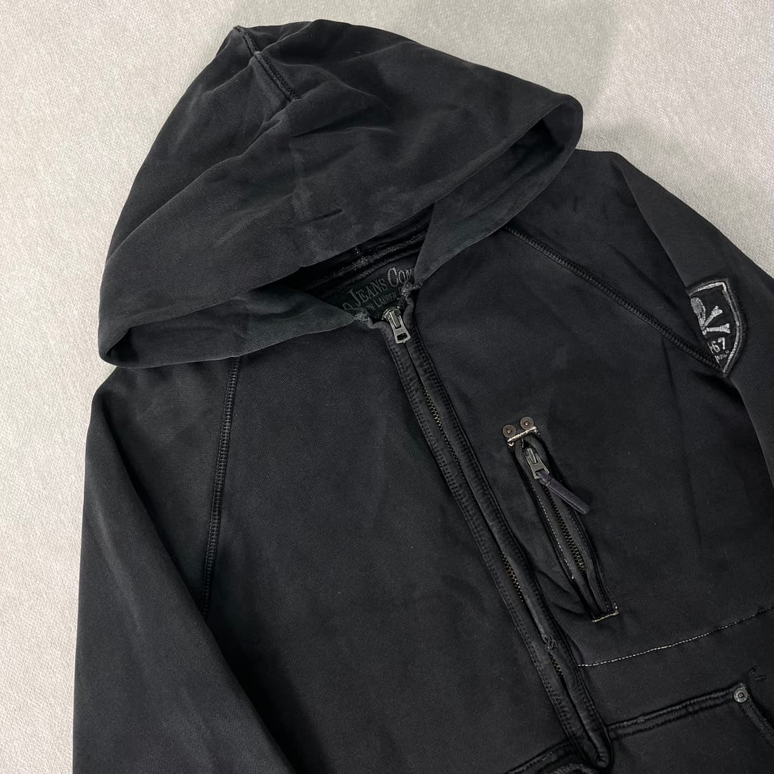 100 폴로랄프로렌 진스 딥 그레이 빈티지 데미지 반집업 후드티 상품이미지2