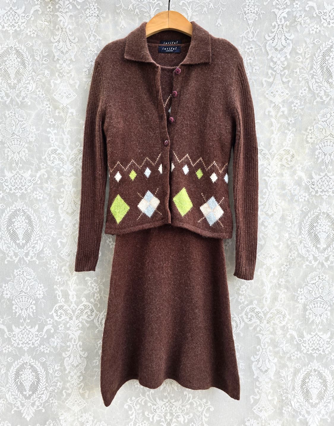 재팬브랜드 아가일 니트 투피스 상품이미지3