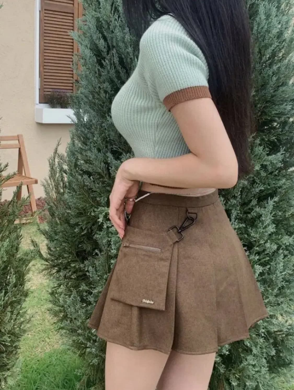 [새상품/M]페일제이드 포켓 스커트 브라운 플리츠 스커트 치마 상품이미지8