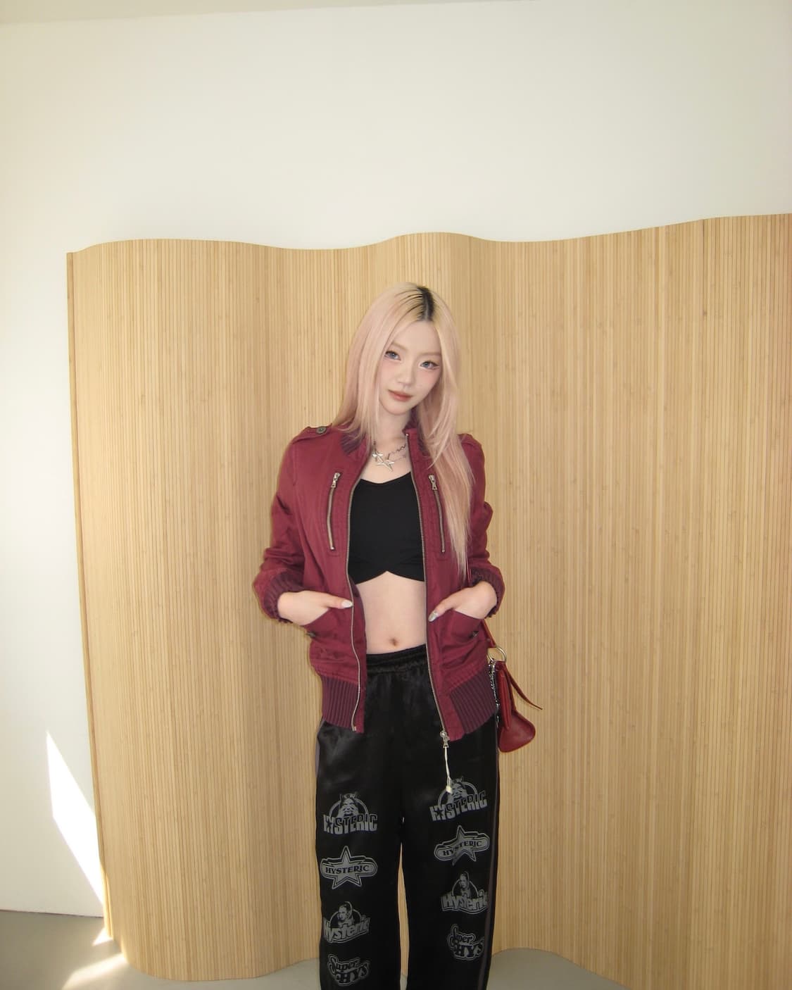 히스테릭글래머 데빌스나잇 걸프린팅 버건디 자켓 상품이미지2