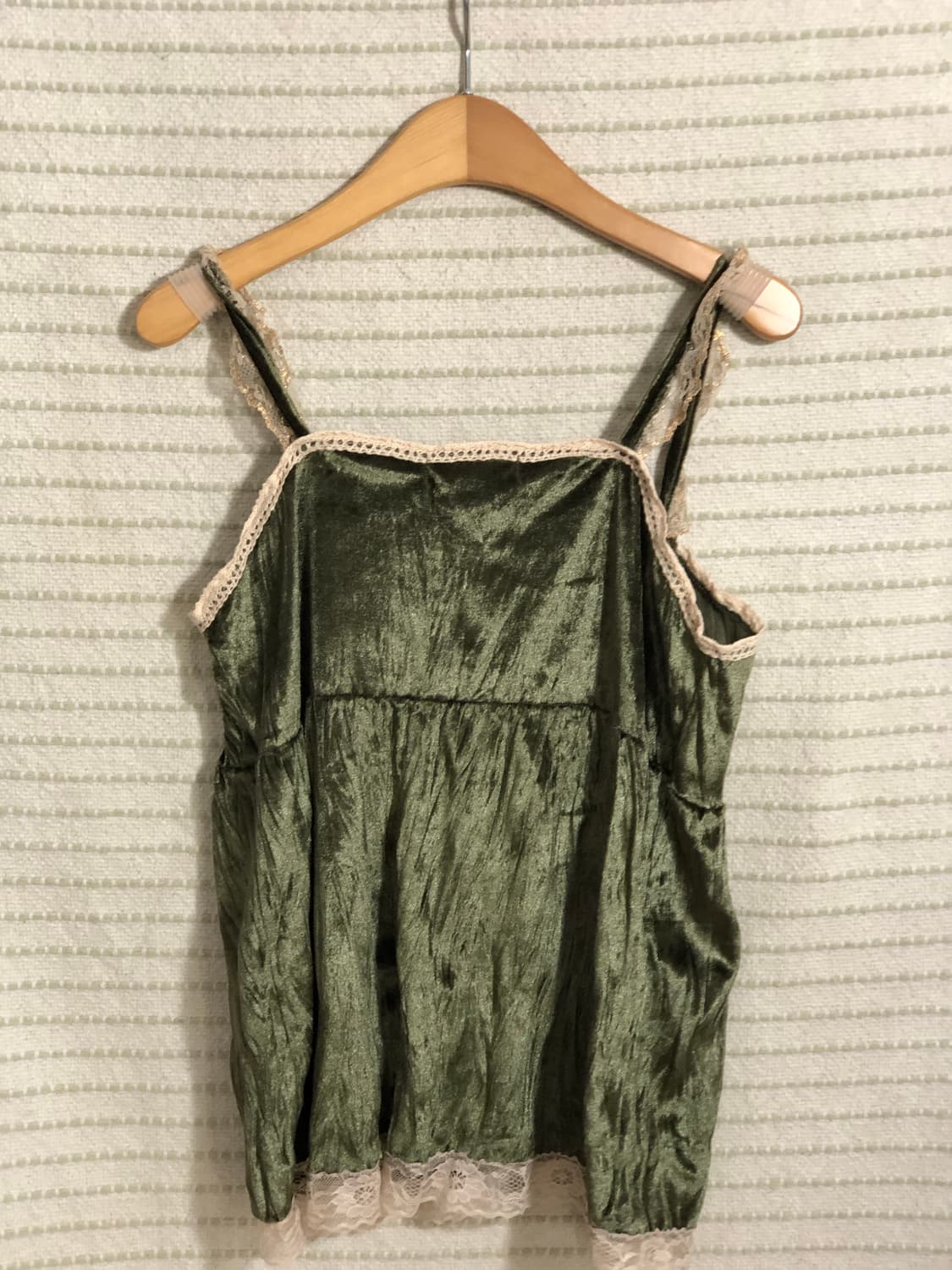 일본 빈티지 그린 벨벳 스타일 민소매 레이어드 모리걸 티셔츠 나시 상품이미지2