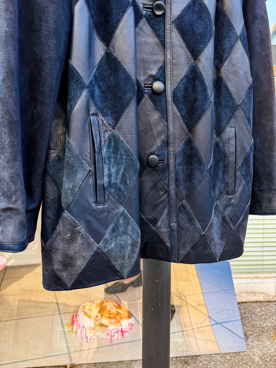 Diamond Patchwork Leather Jacket  상품이미지4