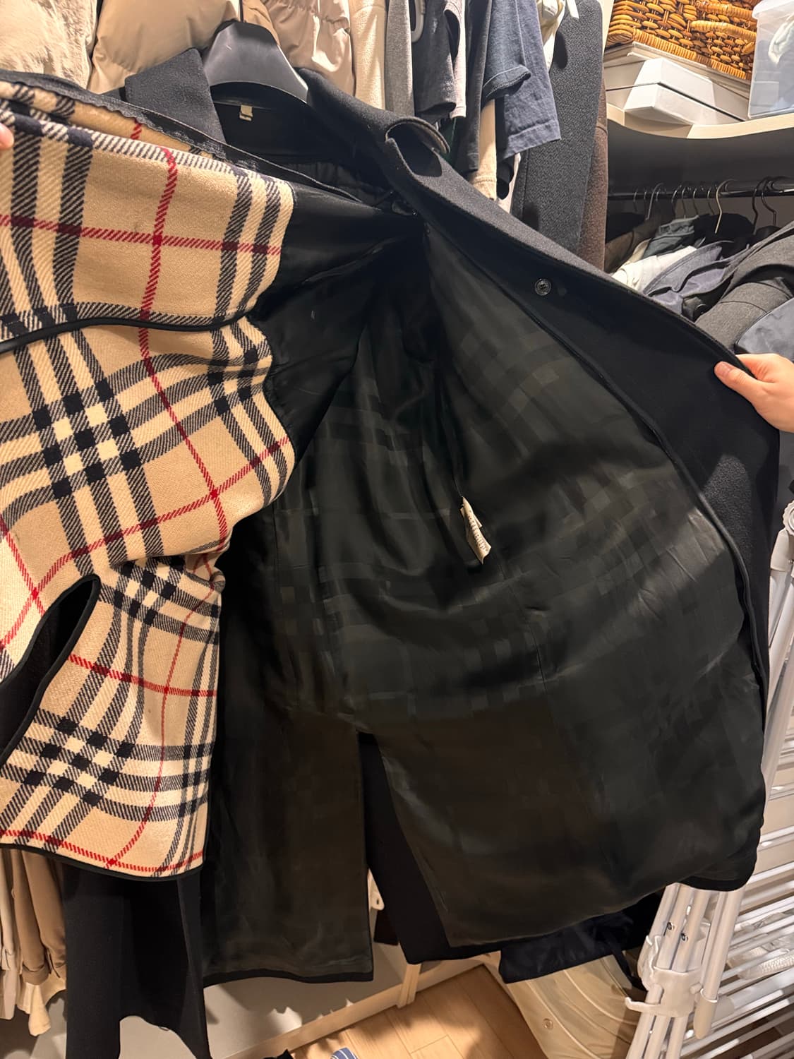 (정품) 내외피 2중 버버리 블랙 울 캐시미어 한파 코트 50R 사이즈 상품이미지5