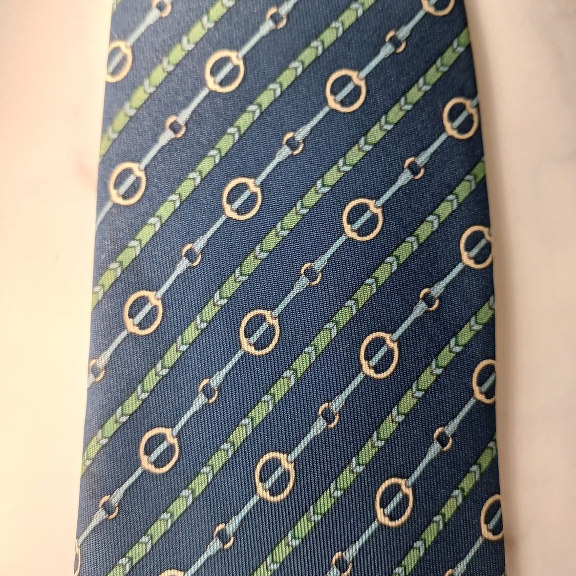 에르메스 실크 네이비 체인 패턴 넥타이 8cm B등급 E745 상품이미지4
