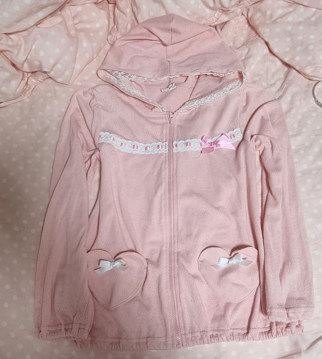 로걀탑 레이스 리본 하트 후드집업 히메갸루 엑시즈팜 리즈리사 상품이미지2