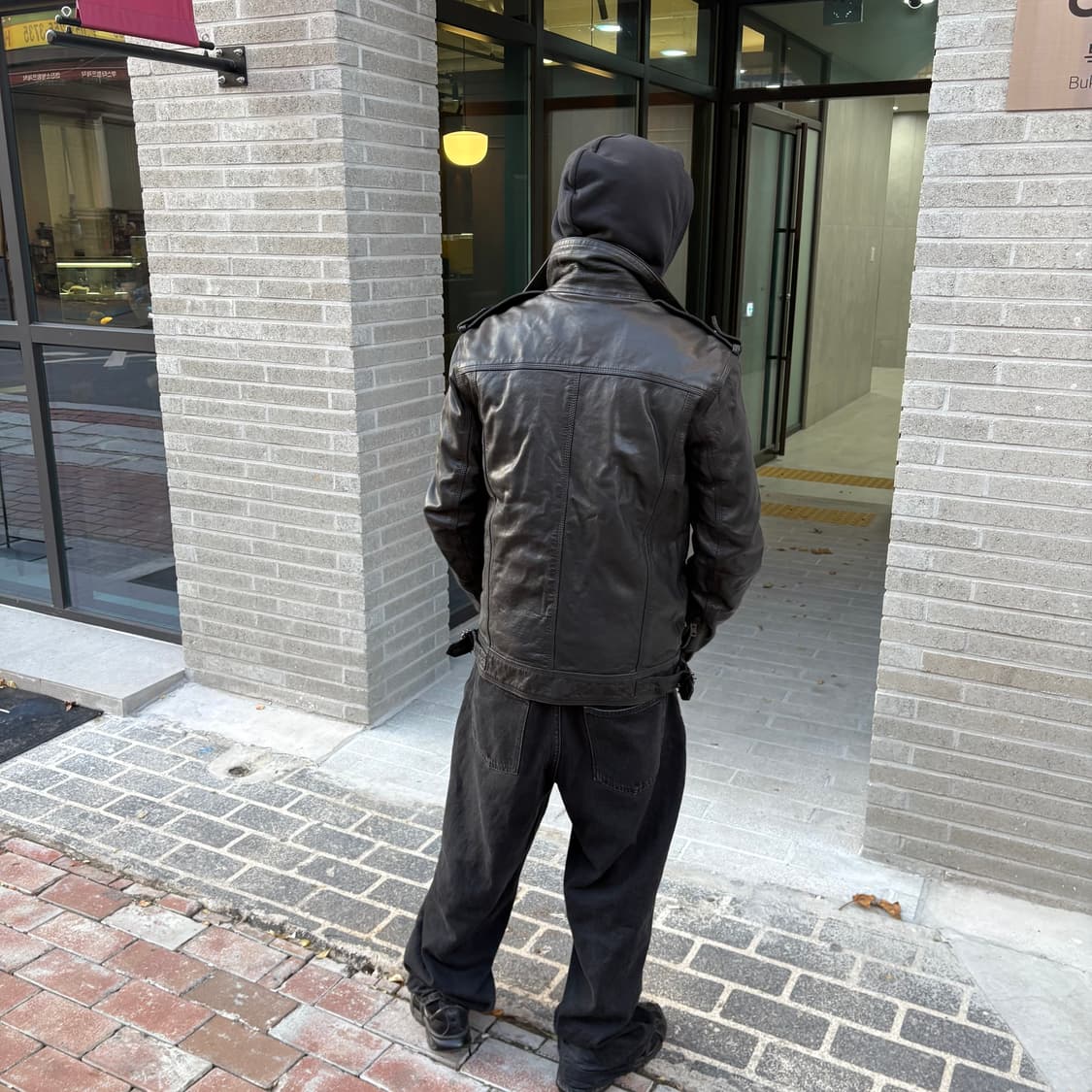 슈퍼드라이 라이언 바이커 블랙 레더 모토 자켓 상품이미지3