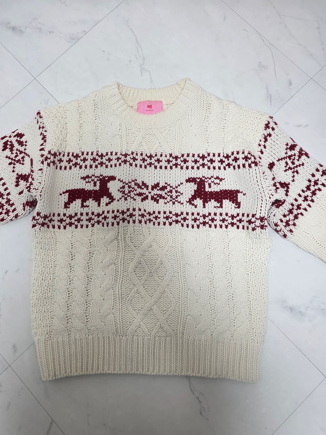 노르딕 니트 - 레드/아이보리 상품이미지1