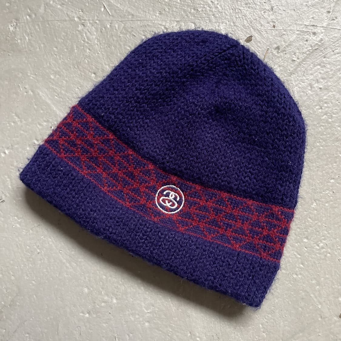 90s 스투시 다이아 패턴 로고 비니 퍼플레드 상품이미지1