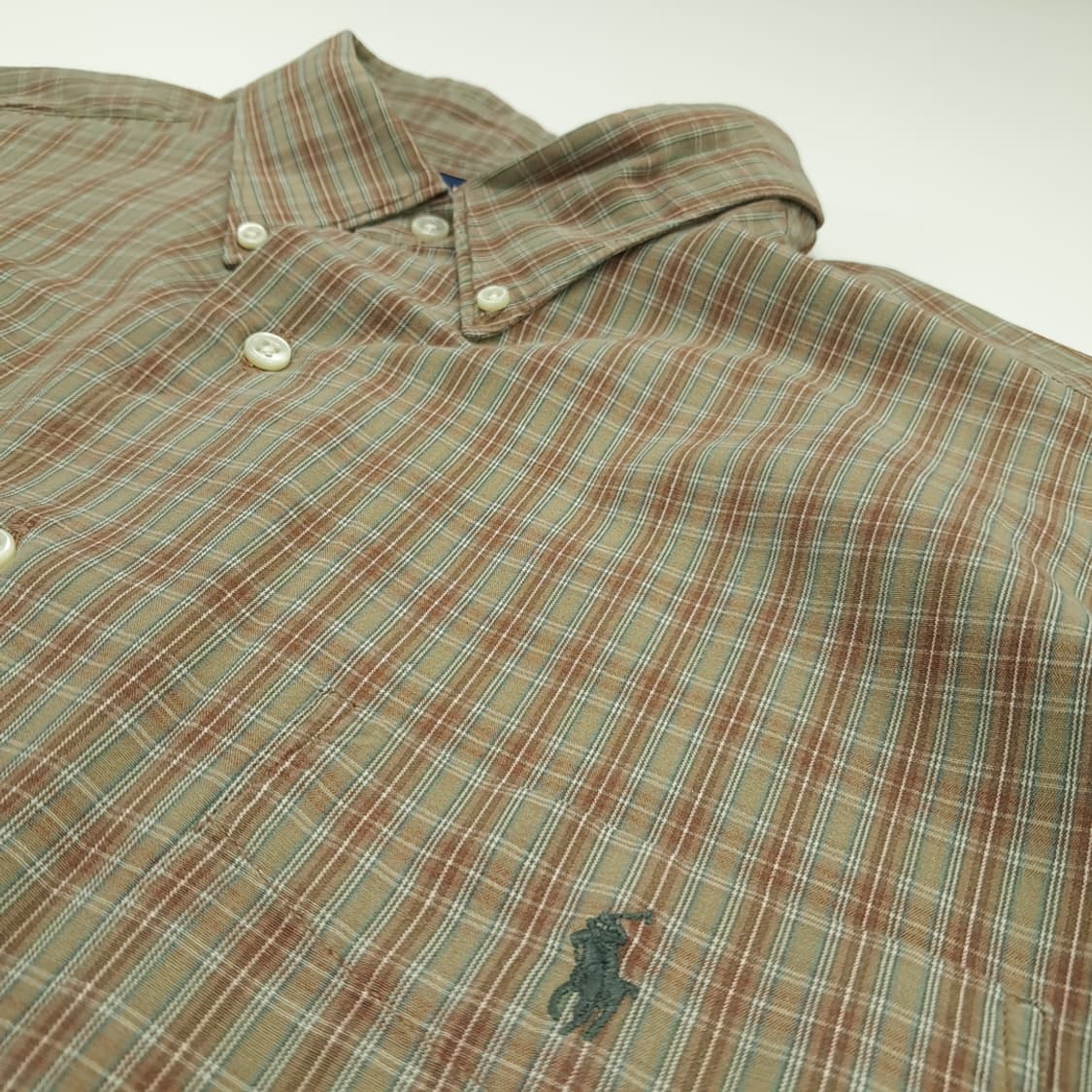 CN641 2XL 폴로 랄프로렌 올리브 스몰 타탄체크 긴팔 셔츠 남방 상품이미지5