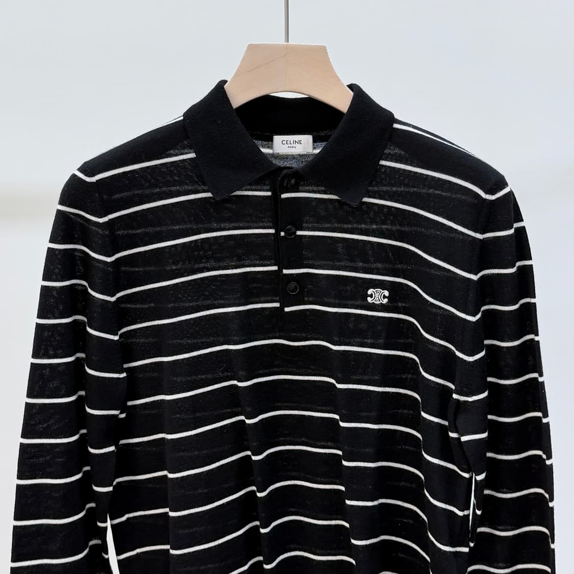 [S+급/M] 셀린느 트리오페 스트라이프 긴팔 카라 니트 블랙 상품이미지3