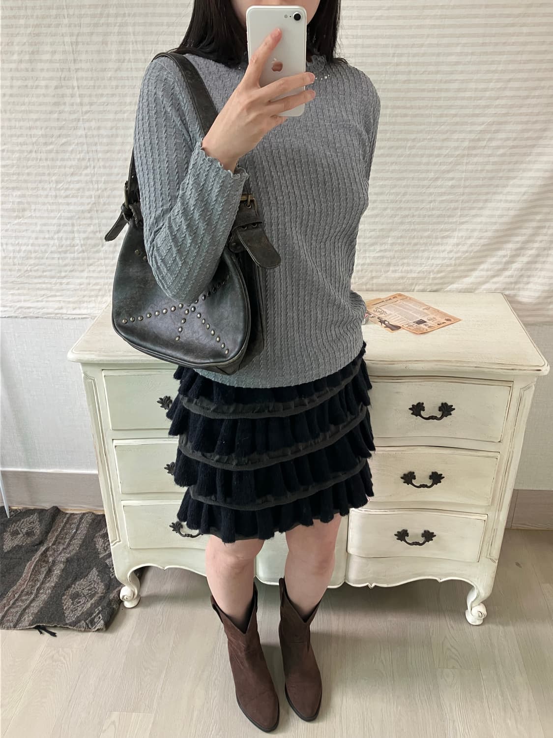 jpn vintage 차콜 비즈 레이스 꽈배기 니트 y2k 스트릿 갸루  상품이미지3