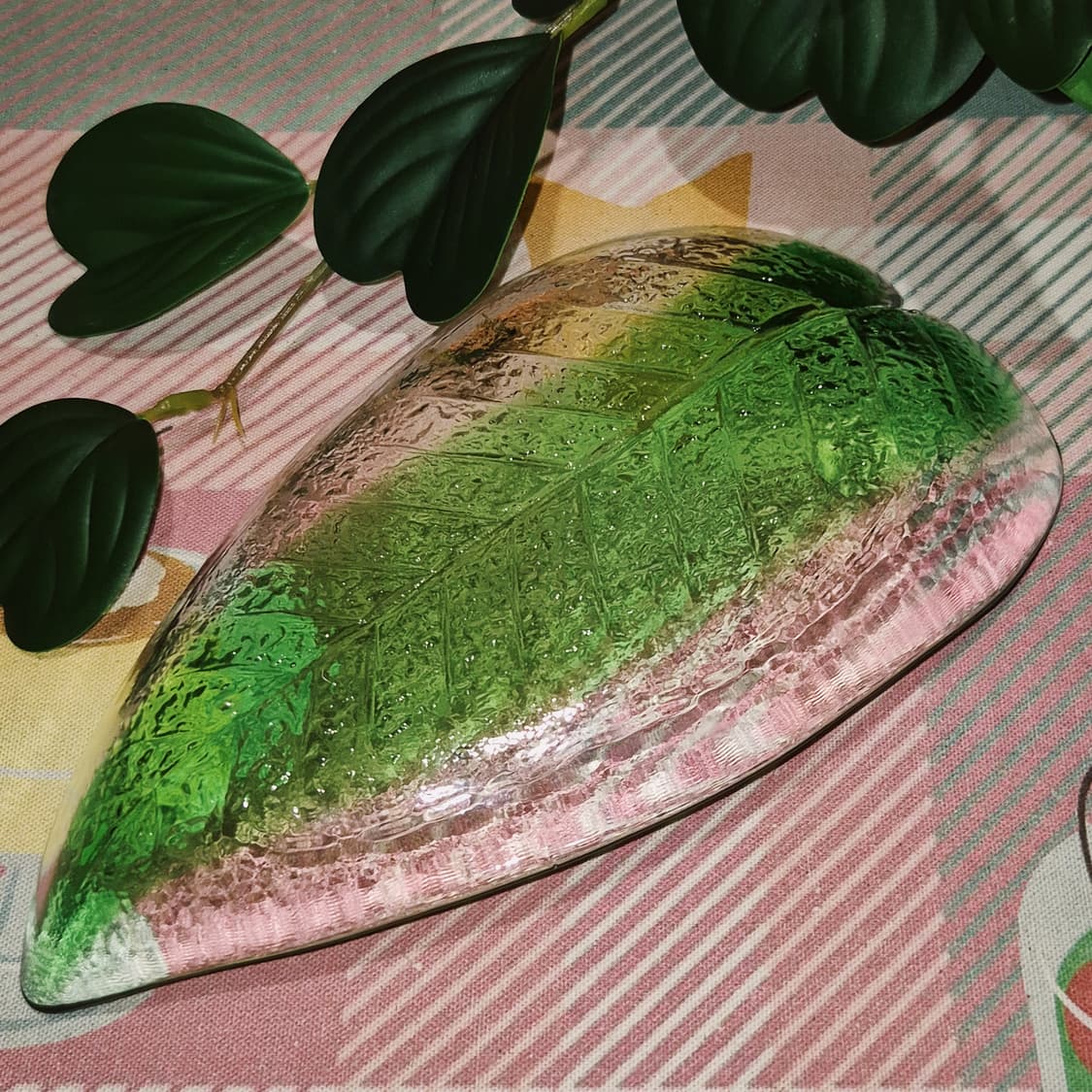 80s 호야 크리스탈 나뭇잎 투톤 트레이 1p 상품이미지8