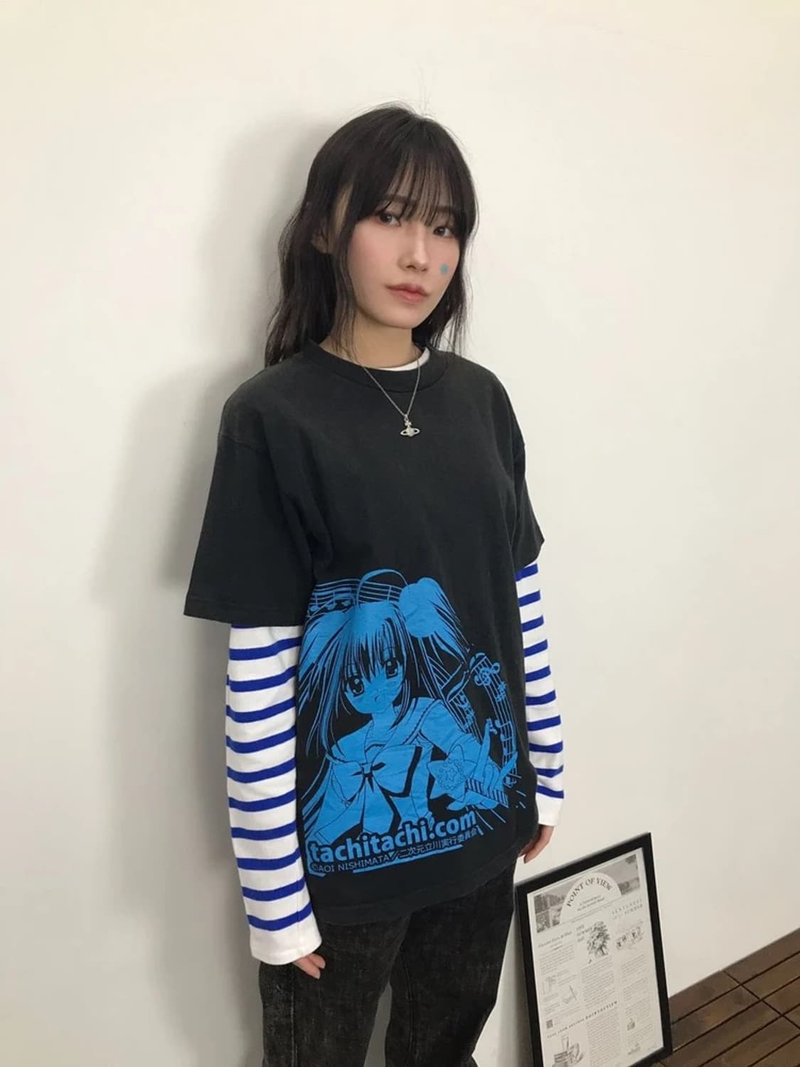 Y2K Anime Style Blue Graphic Tee 상품이미지1