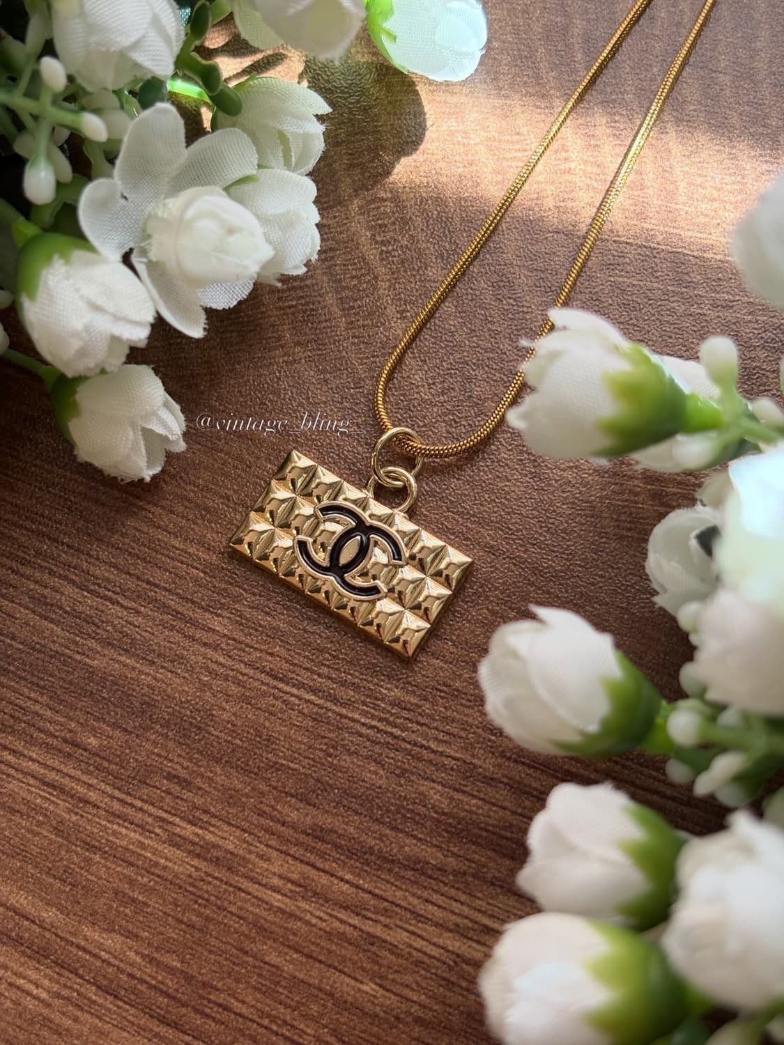  샤넬 cc스퀘어 스네이크 퀼팅 골드 목걸이  상품이미지2