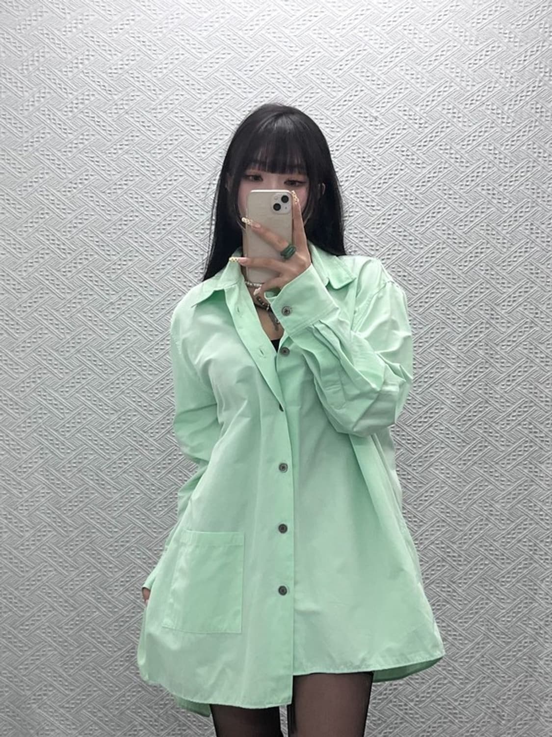 앤더슨벨 레트로 언발란스 피스타치오 그린 포켓 셔츠 L C09669 상품이미지2