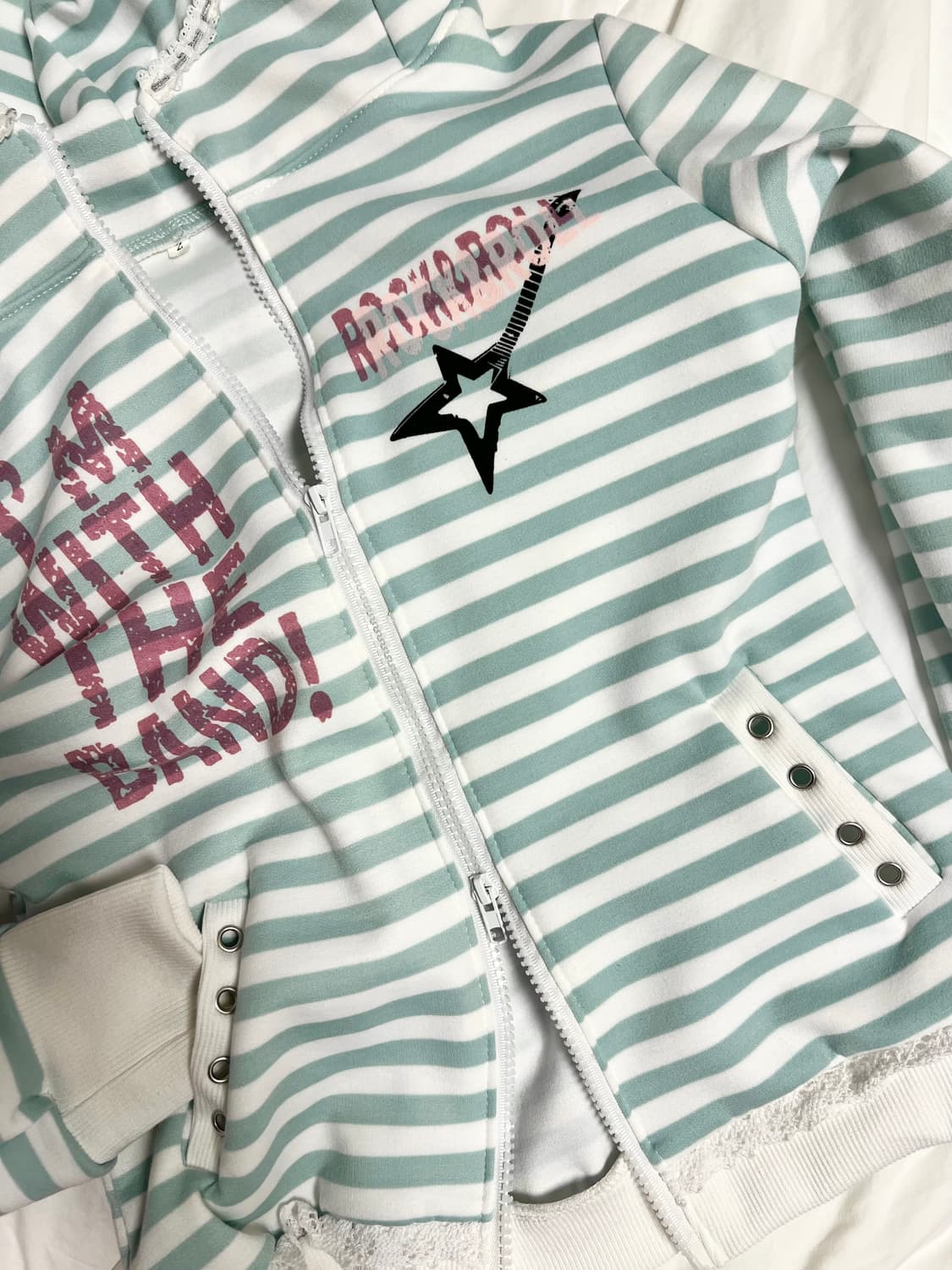 민트 스트라이프 후드집업 새상품 상품이미지3