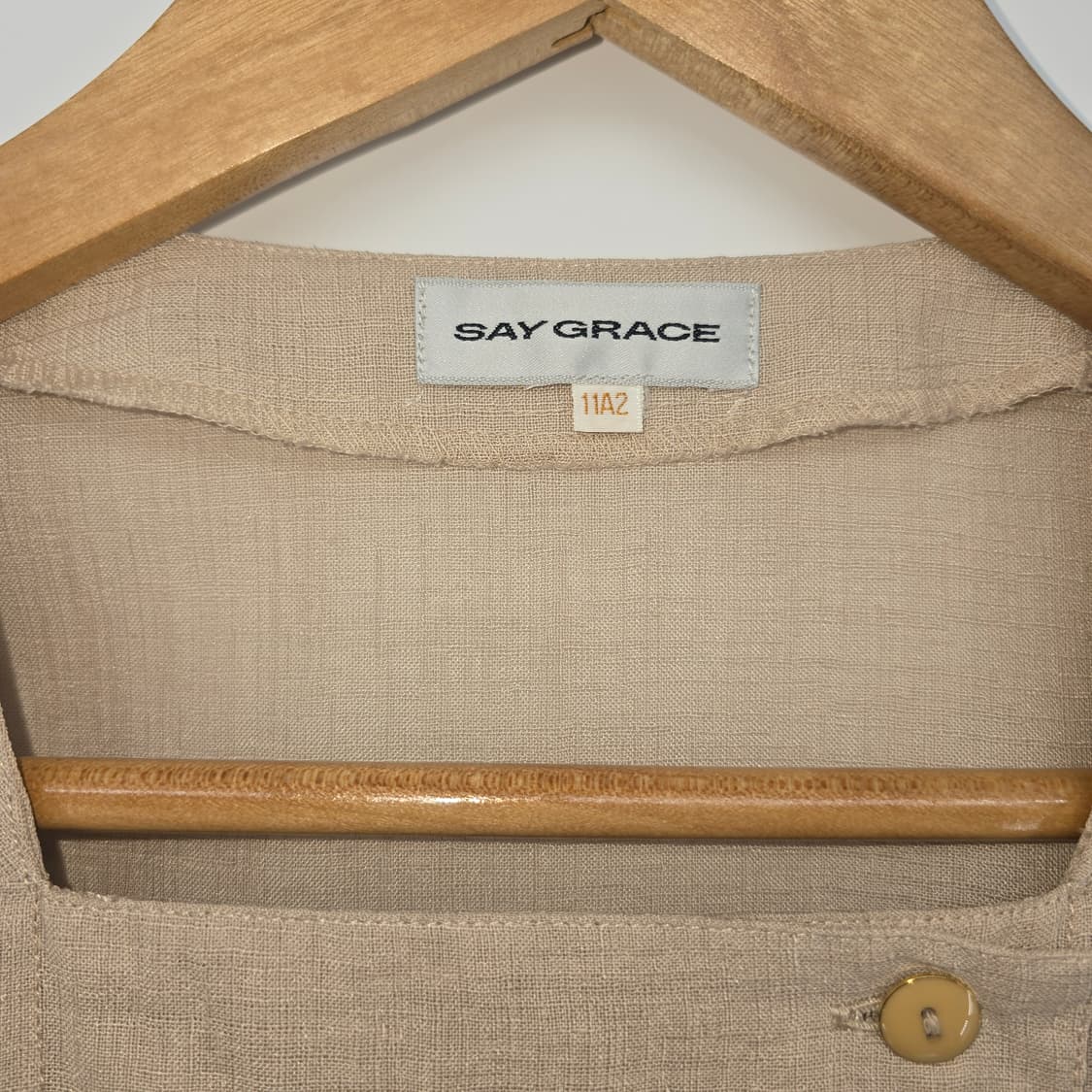 일본 빈티지 세이오라제 베이지 린넨 반팔 블라우스 상품이미지2