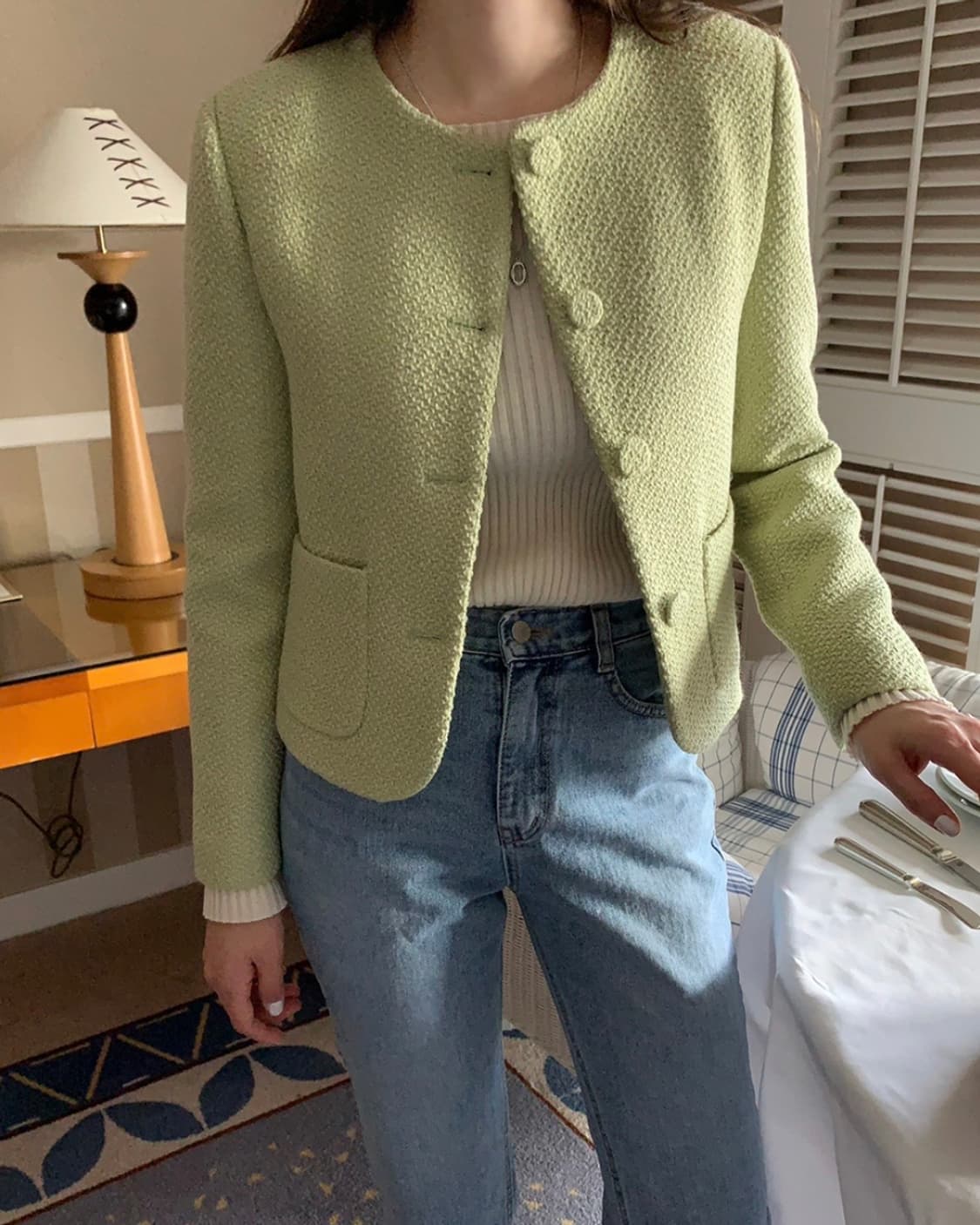 원로그 트위드 자켓 라이트그린 상품이미지1