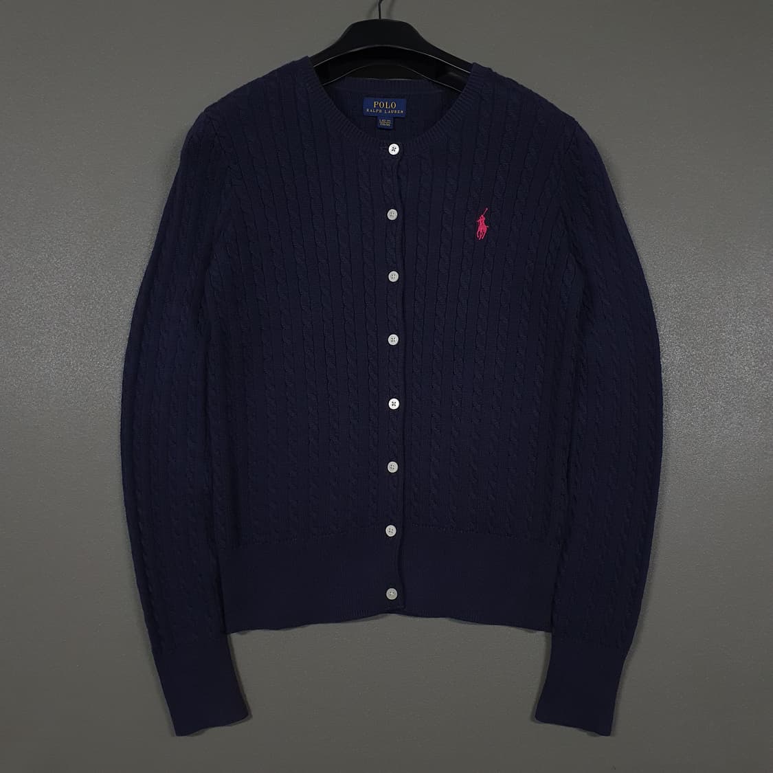 여성) 폴로 랄프로렌 신형 걸즈 포니 케이블 니트 꽈배기 가디건 네이비 상품이미지1