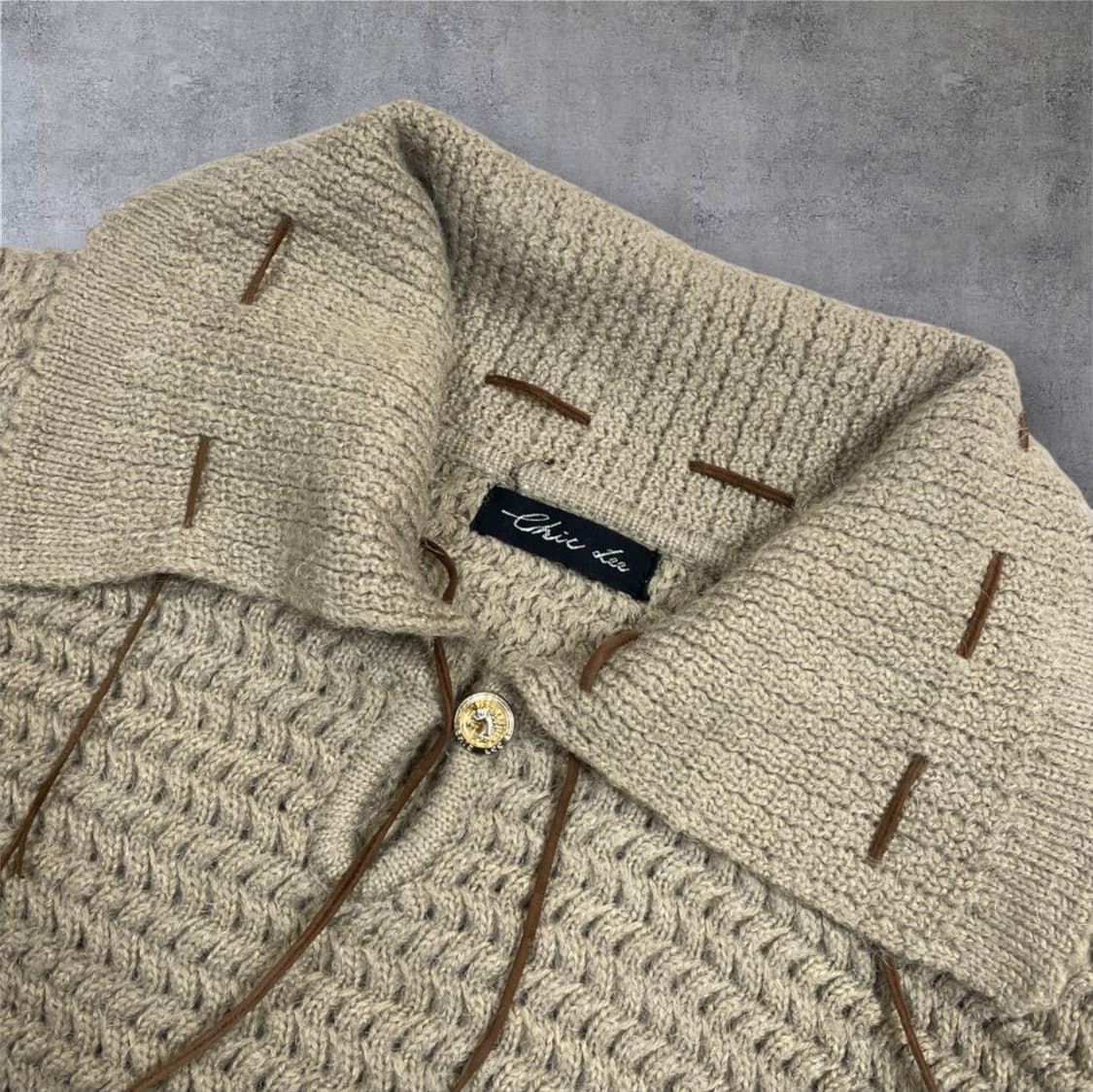 Chic Lee 80s 진베이지 퍼프소매 카라 니트 90 상품이미지4