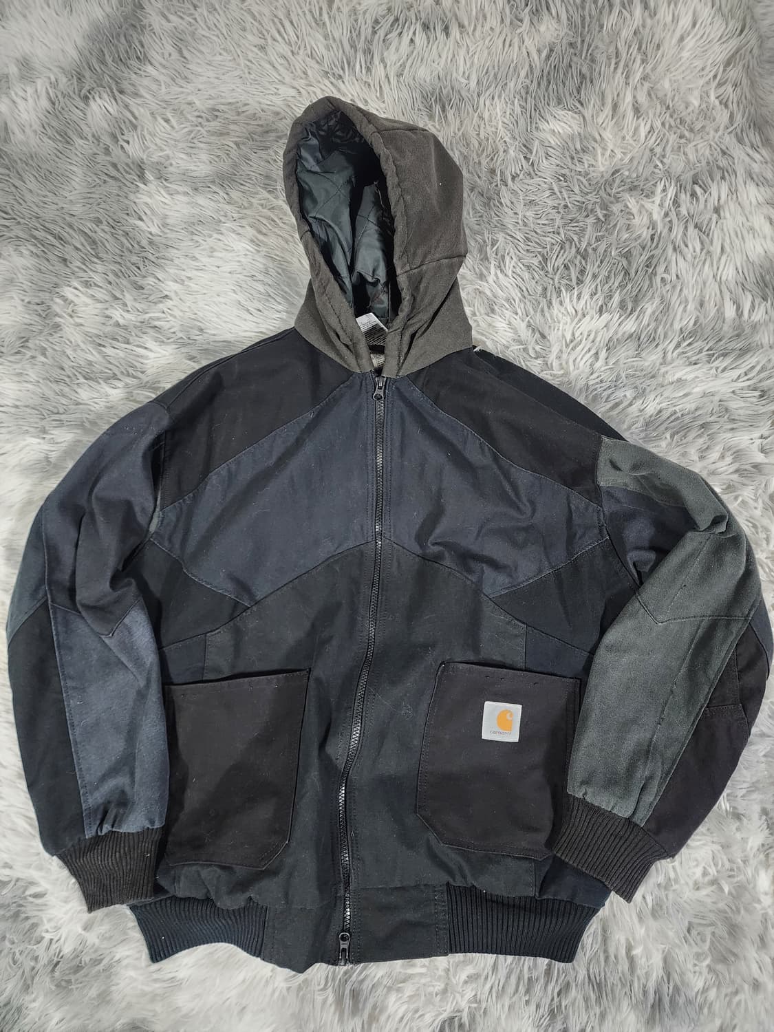 칼하트 블랙 후드 리메이크  패치 워크 자켓 상품이미지1