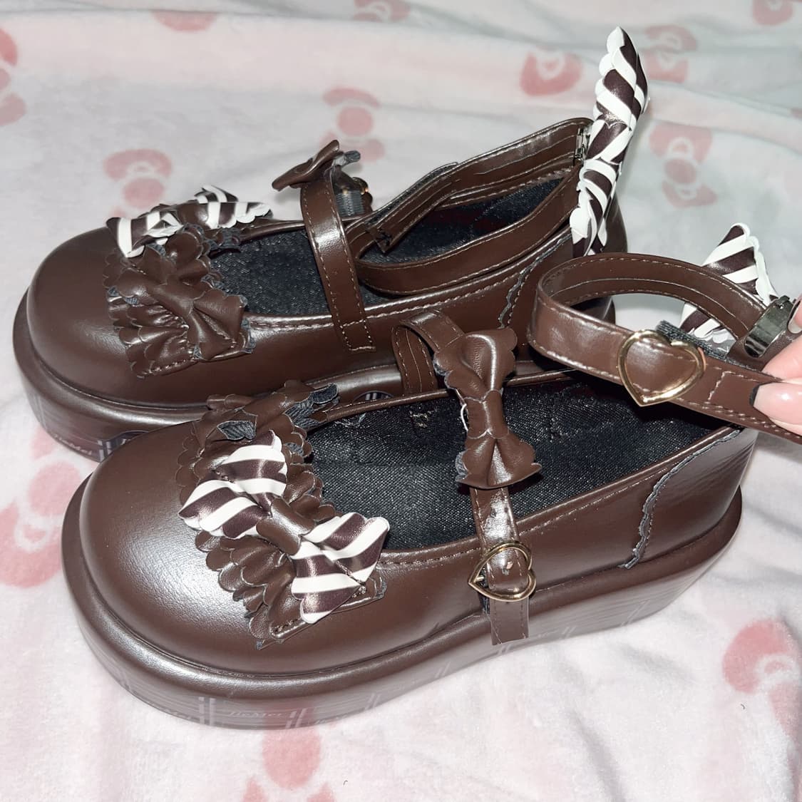 라떼갸루 리본 초코 화이트 구두 로퍼 상품이미지6