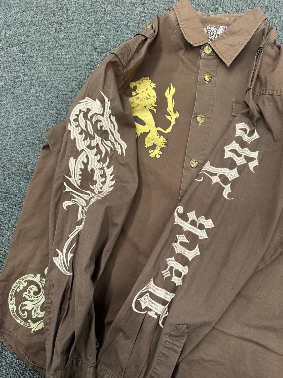 2XL)American vintage 프린팅&자수 브라운 셔츠 상품이미지5